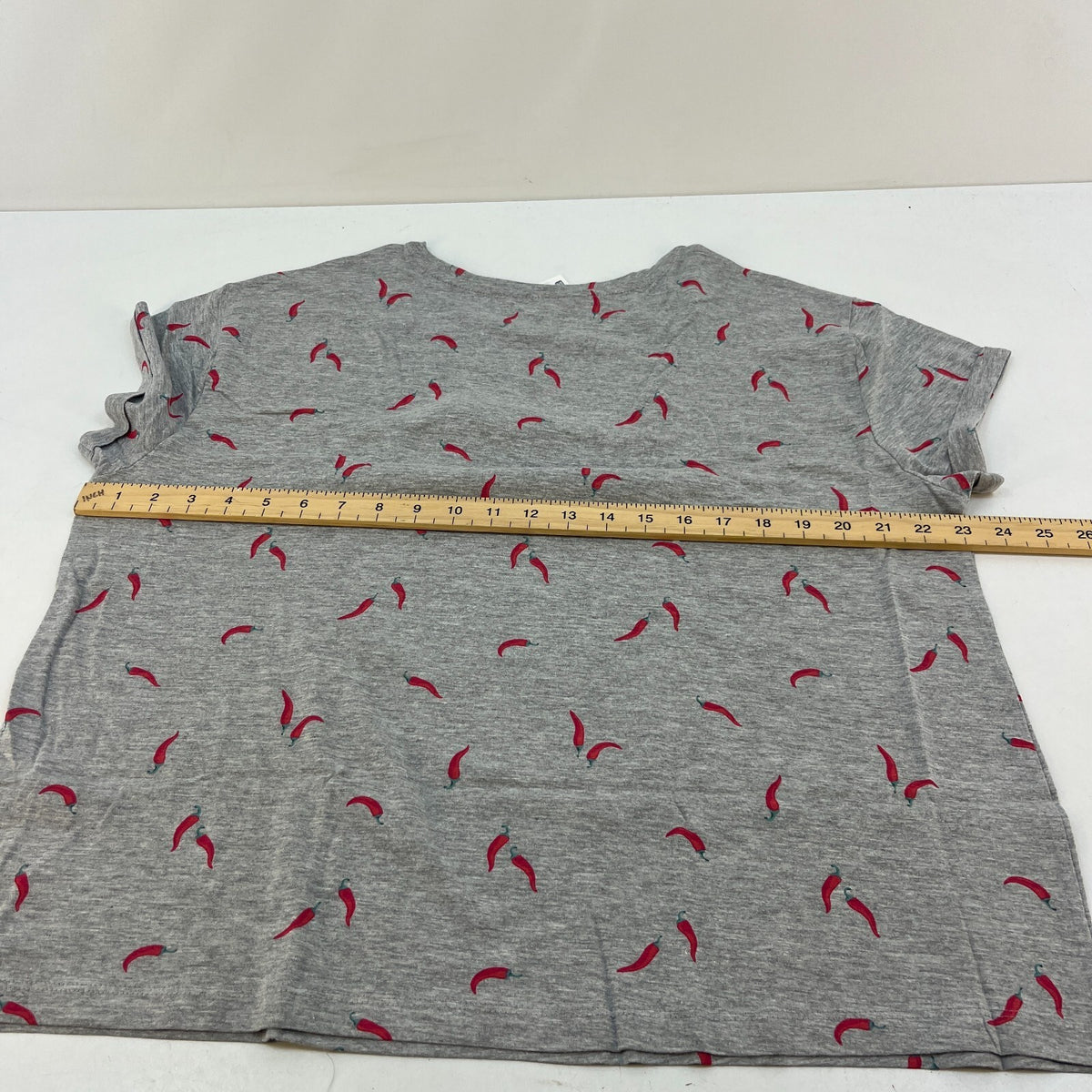 M&S Ladies Pyjama Set UK L 16-18 Grey with Chillies Long Leg Short Sleeve New