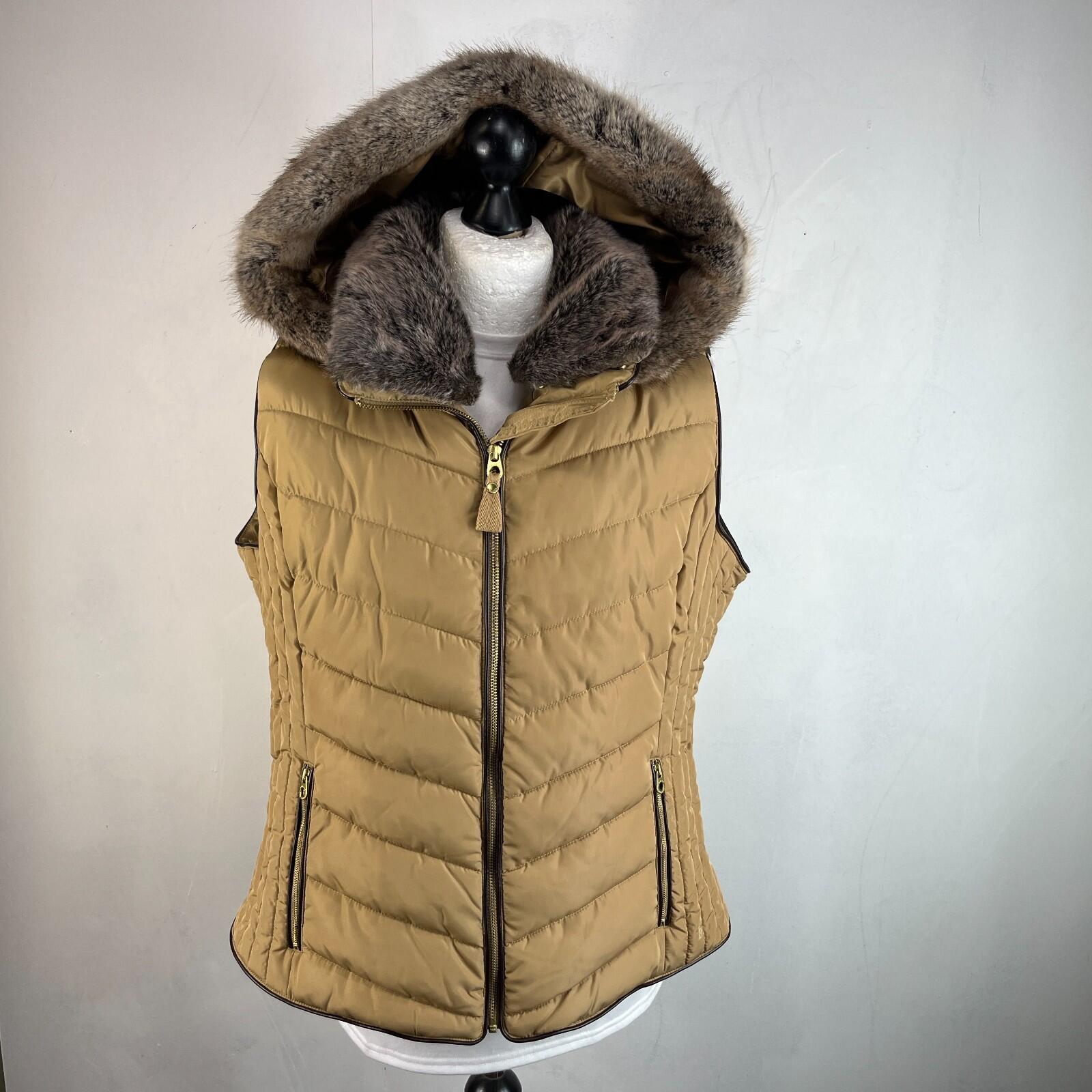 Joules Warm Welcome Collection Quilted Gilet with Faux Fur Collar Brown size 20