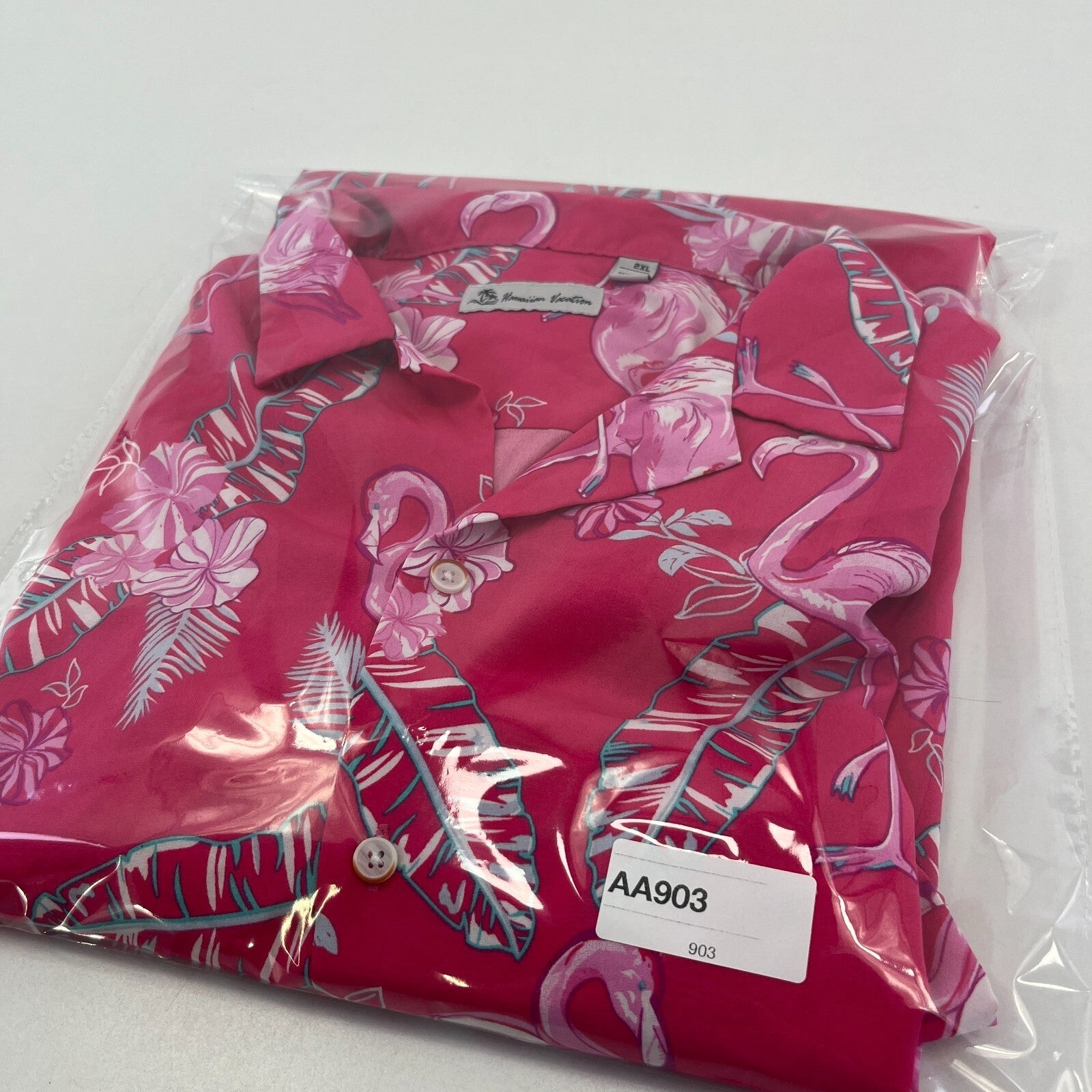 Hawaiian Vacation Mens Pink Flamingo Shirt Design Short Sleeve Holiday size 2XL
