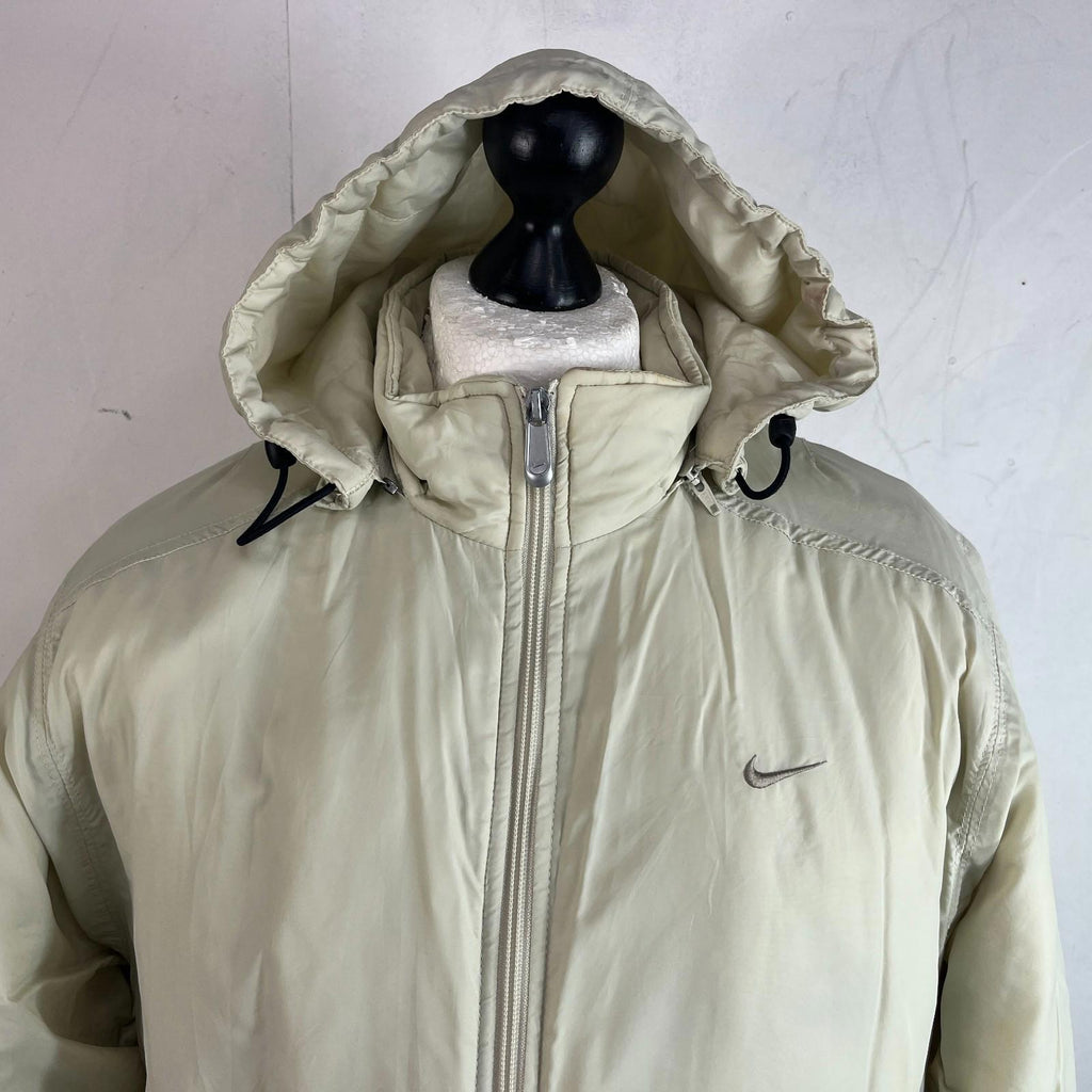 Nike Jacket Men's Quilt Lined Insulated Coat with Removable hood in Cream size M