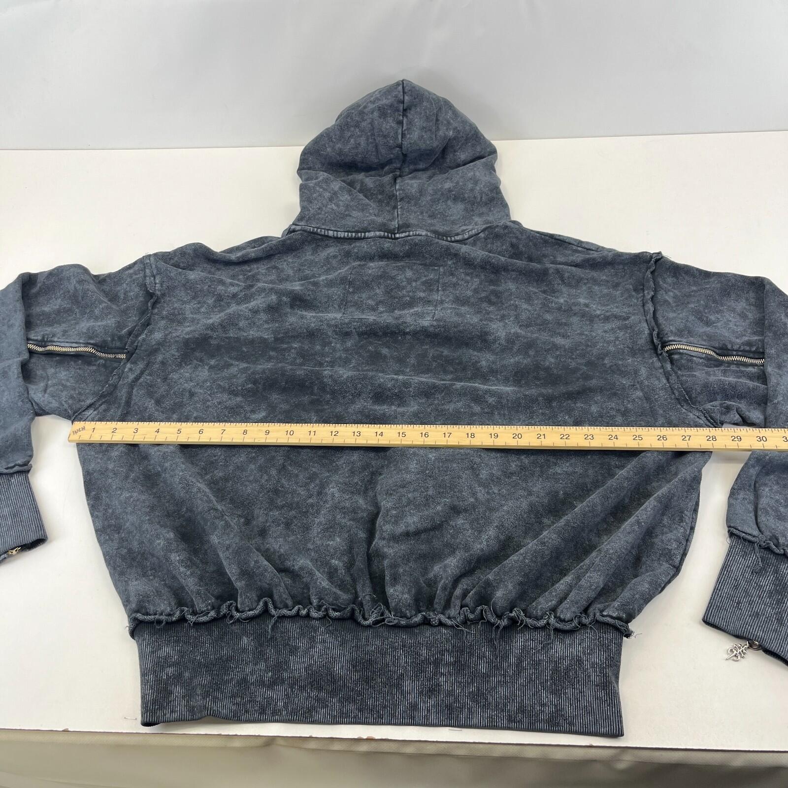 Drop Dead Distressed Look Grey Hoodie Zip Sleeves 100% Cotton Streetwear UK XL