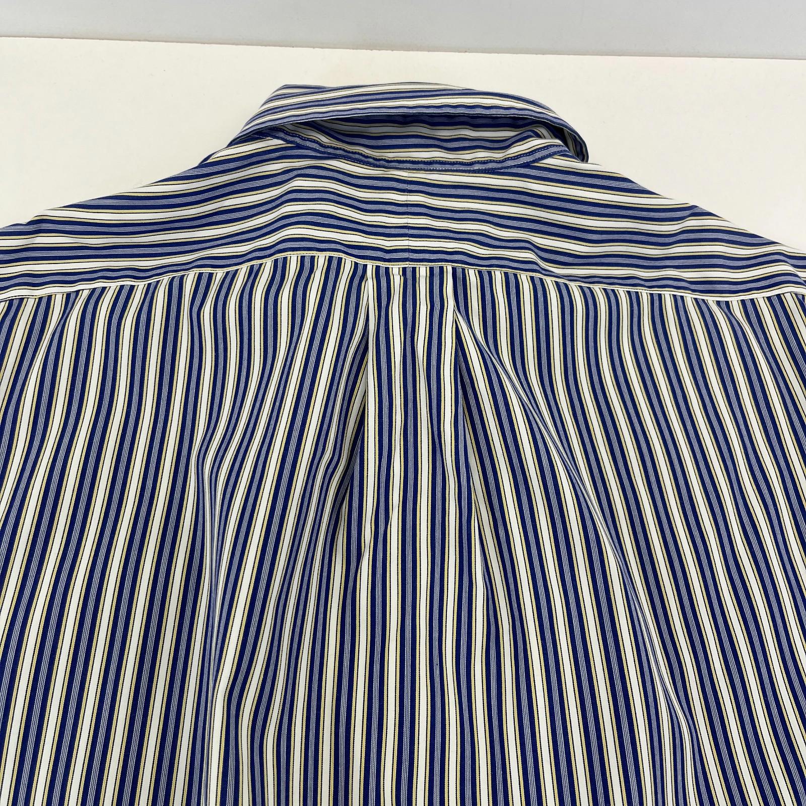 Ralph Lauren Shirt Mens 15 1/2 M Blue Pinstriped Cotton Button Up RL Pony