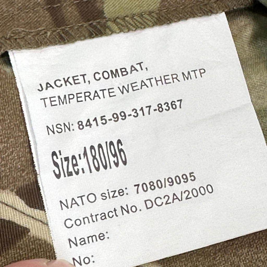 British Army MTP Camo Combat Jacket Temperate Weather Size 180/96 Medium  NWOT