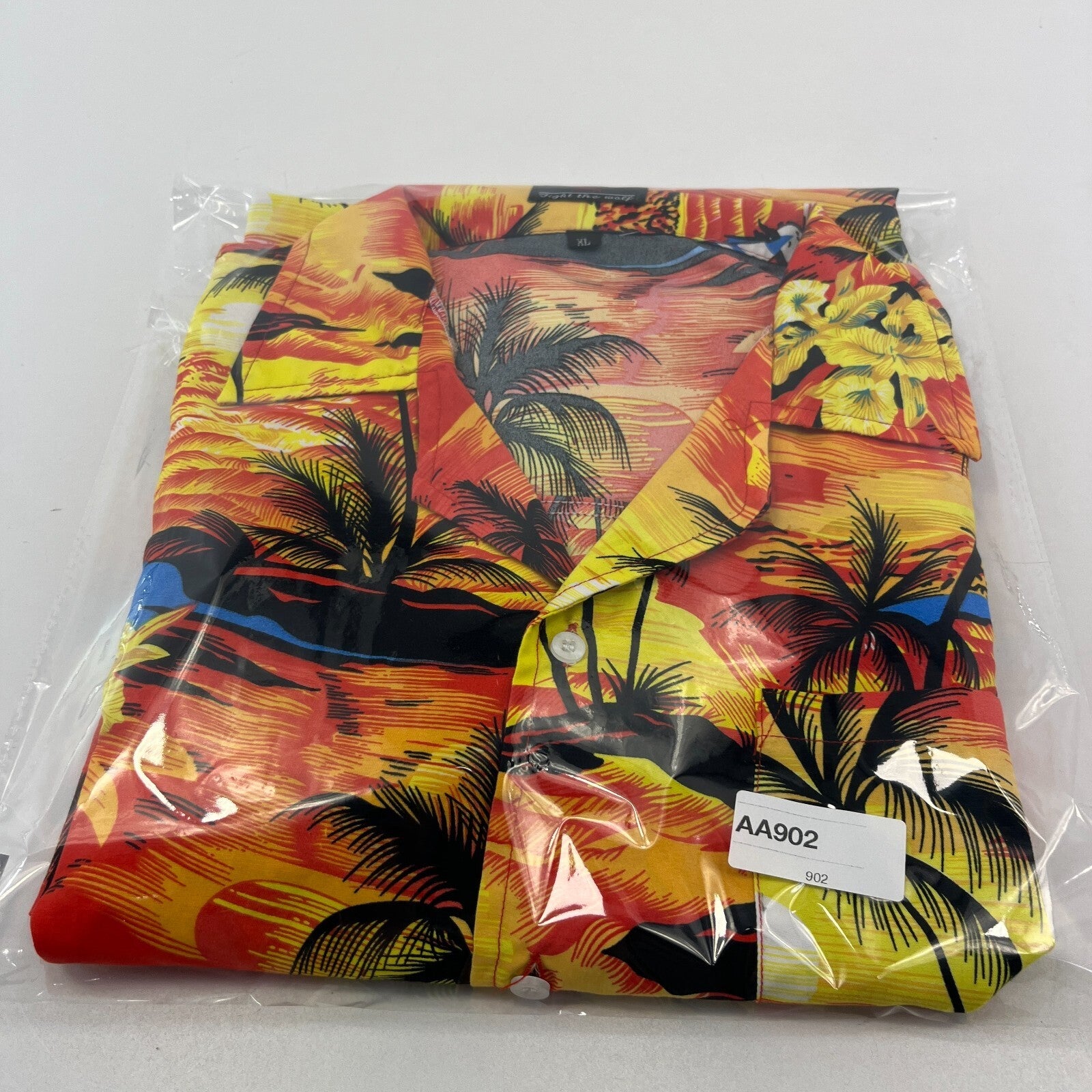 Fight the Wolf Mens Orange Hawaiian Shirt Design Short Sleeve Holiday size XL