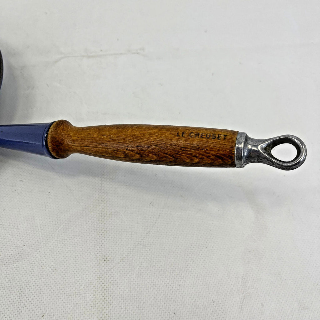 Le Creuset Frying Pan in Blue with Wood Handle size 26cm Cast Iron Round