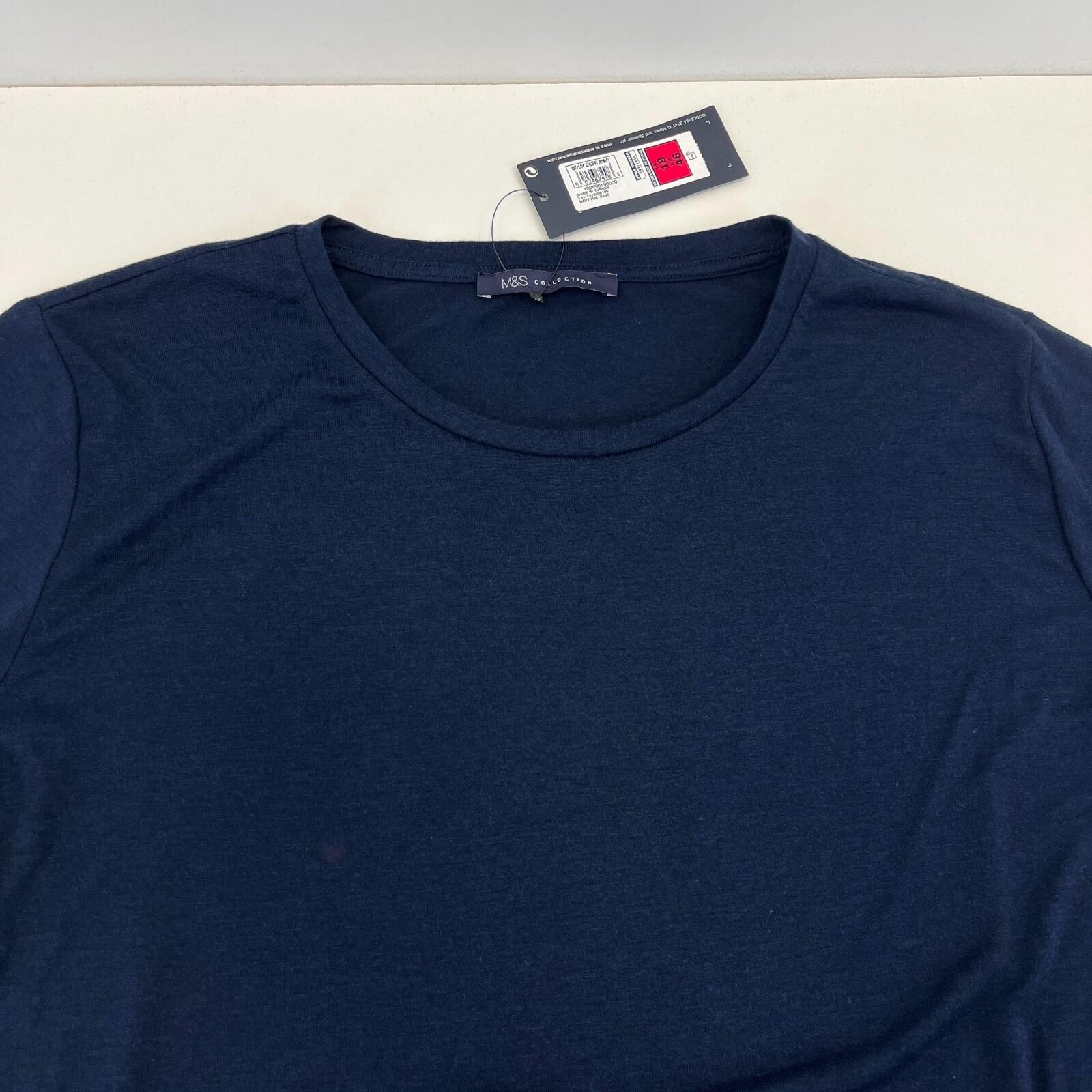 M&S Collection Women's Crew Neck Pullover Top Navy Blue 3/4 Sleeve size 18