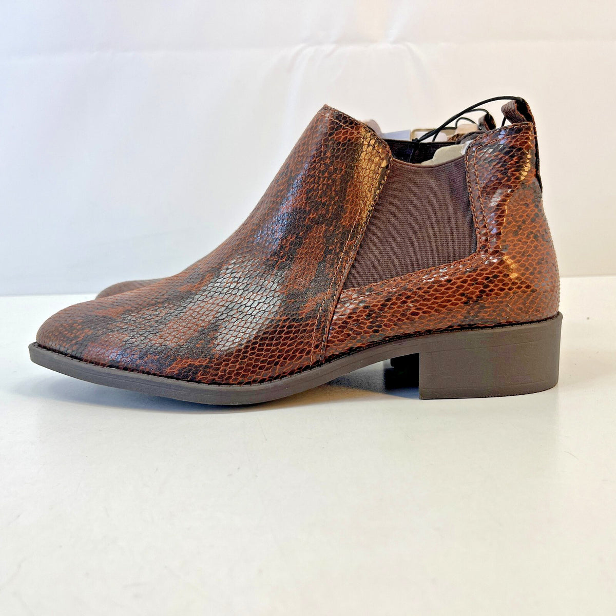 M&S Women’s Vegan Faux Snakeskin Almond Toe Ankle Chelsea Boots Brown UK 8 EU 42