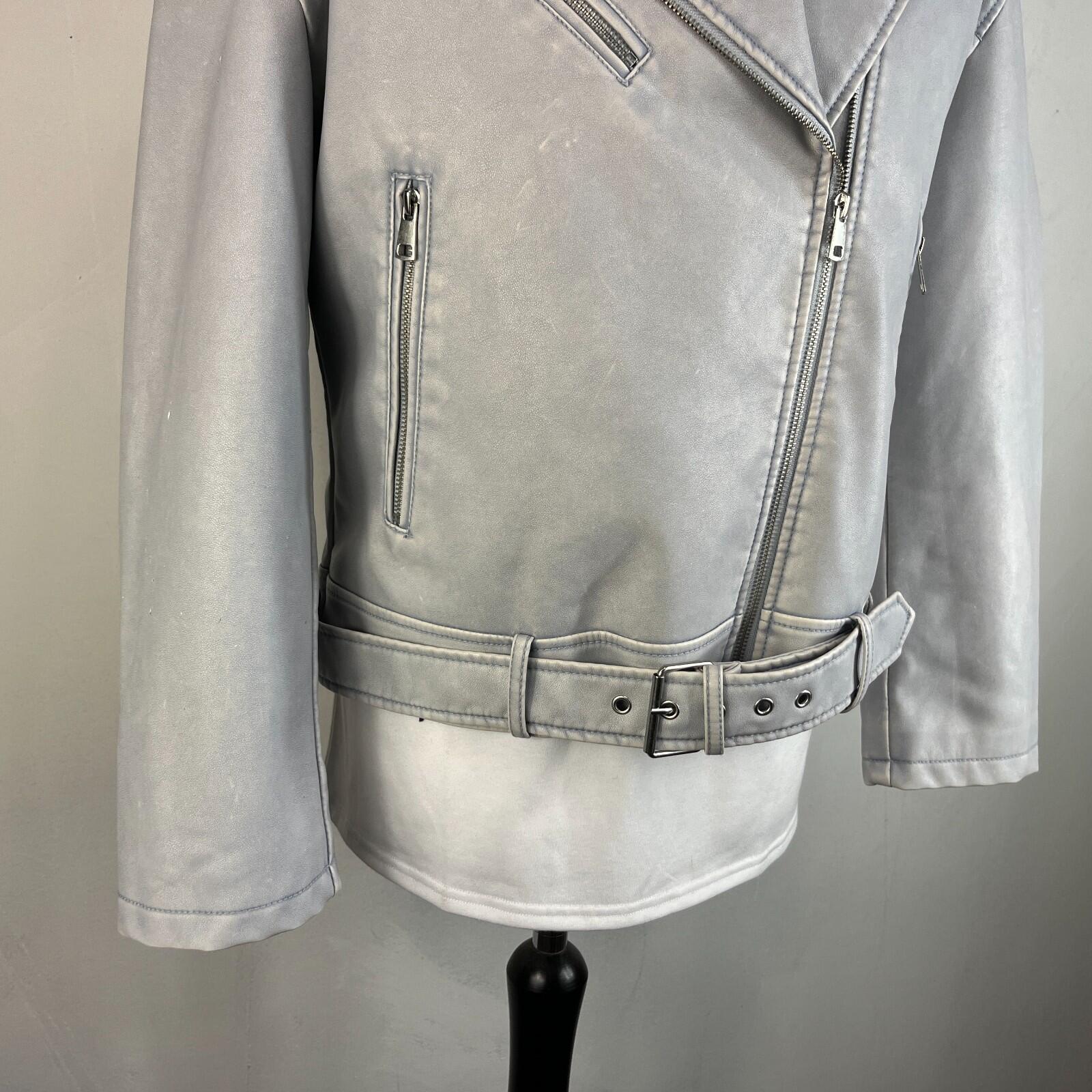 Rita Ora Light Grey Faux Leather Biker Jacket with Belt size 10/12