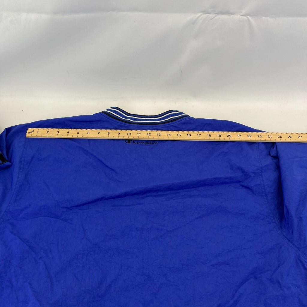 Champion Pullover Windbreaker Jacket Coat Oversized Large Blue with Embroidery