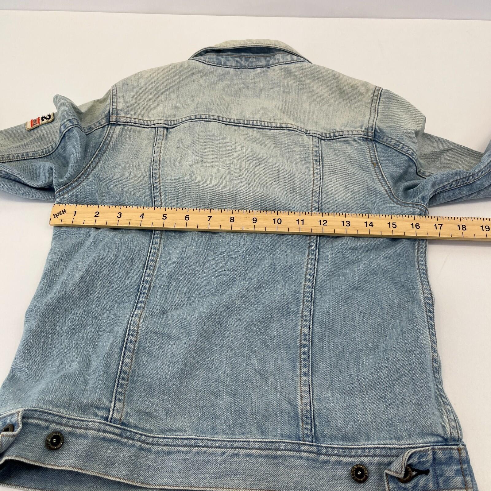 Scotch Shrunk Denim Jacket with Badges Women's size 10 Blue Trucker Button Up