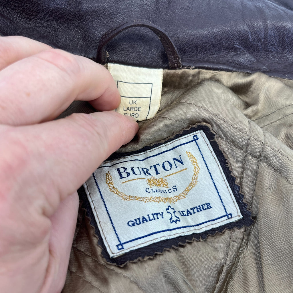 Mens Vintage Burton Brown Leather Bomber Jacket size Large