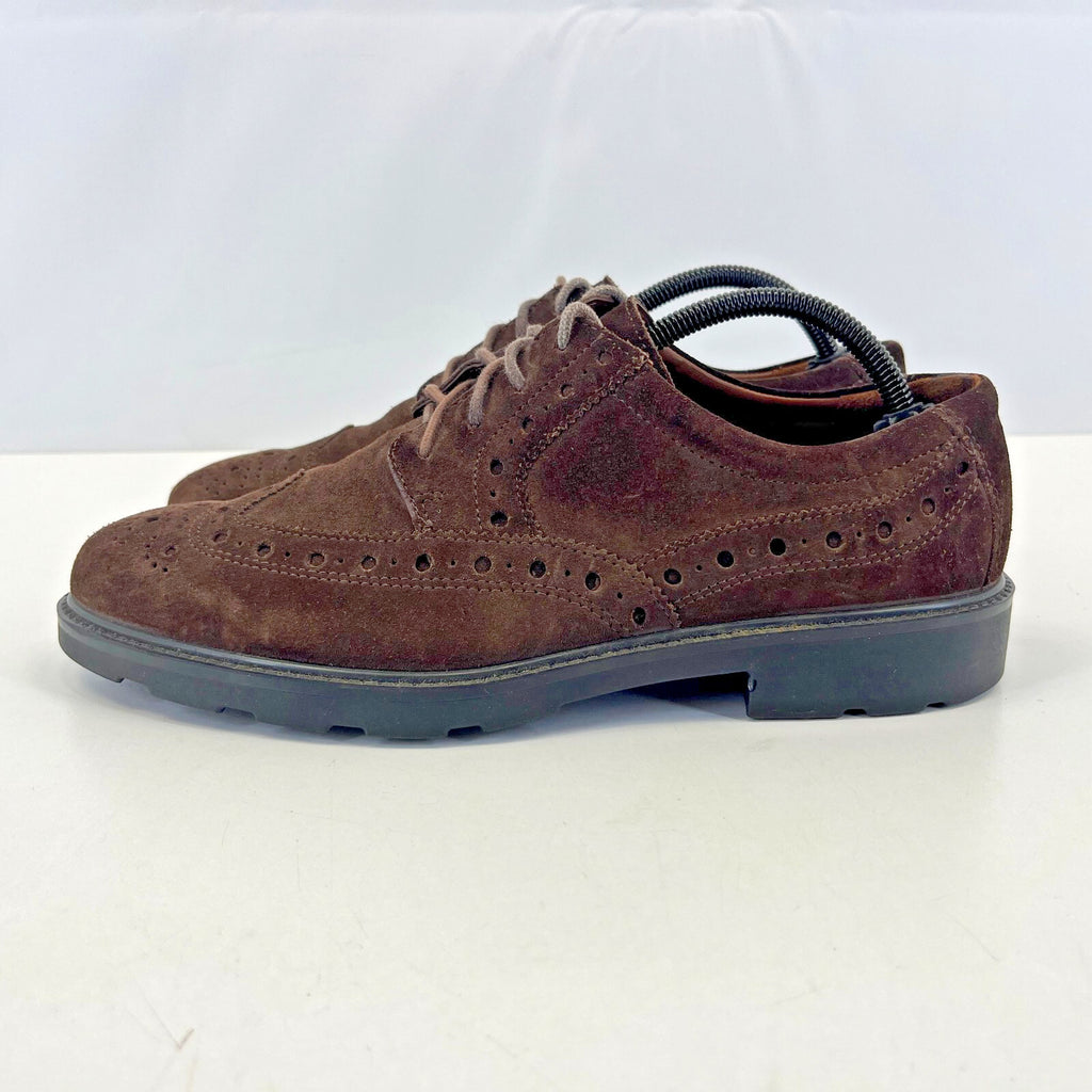 Hotter Defender Mens Dark Brown Suede Brogue Shoes Size UK 7.5 - Near Mint