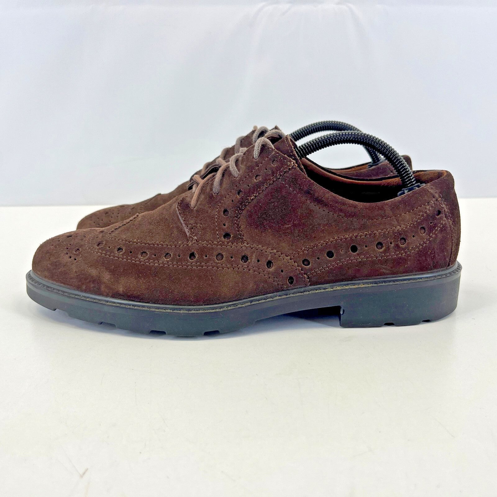 Hotter Defender Mens Dark Brown Suede Brogue Shoes Size UK 7.5 - Near Mint