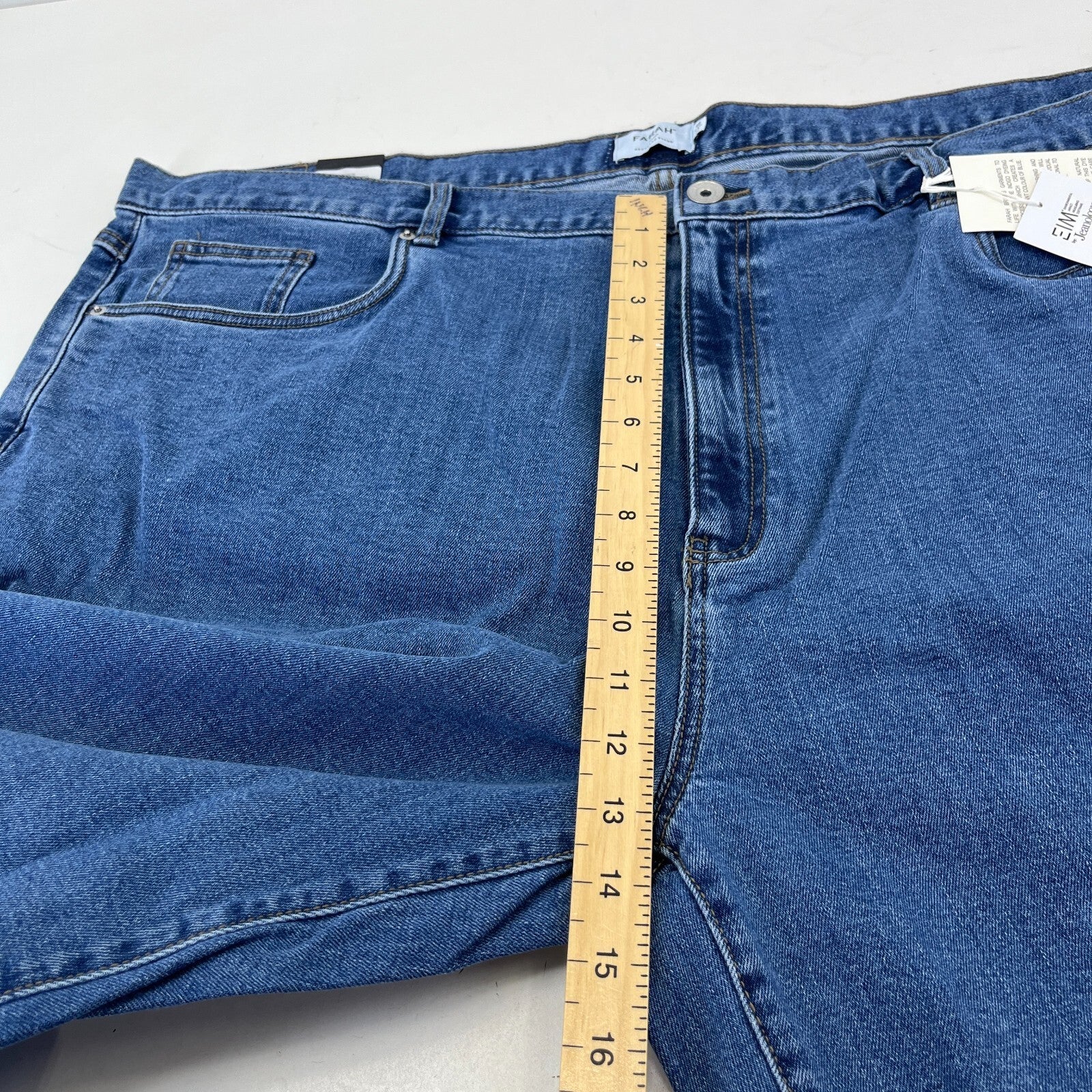 Men's Farah Norwood Indigo Mid Blue Regular Fit Jeans Straight Leg W48" L32" New