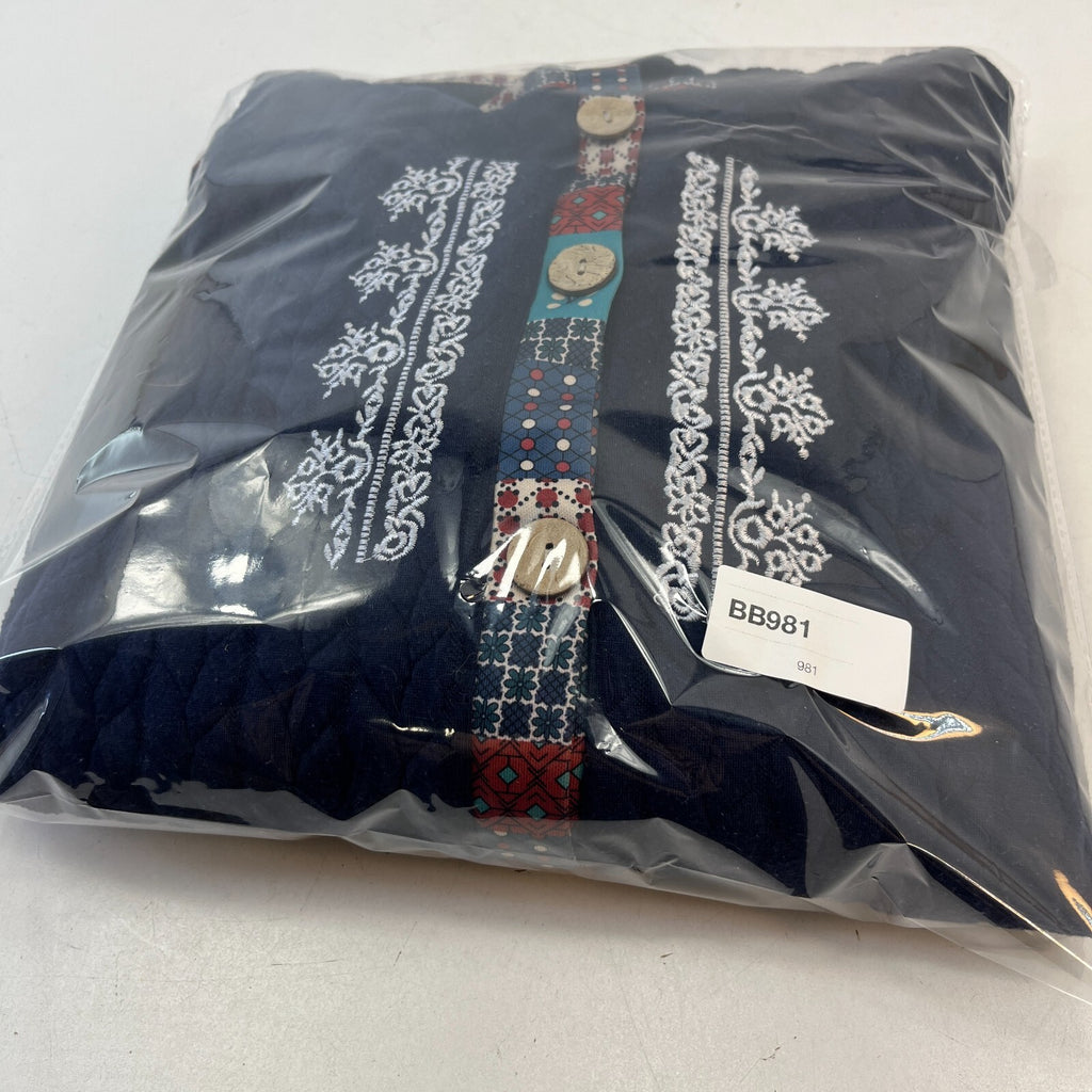 Traditional Chinese Women's Hooded Cardigan Navy Blue Wide Sleeve size XL