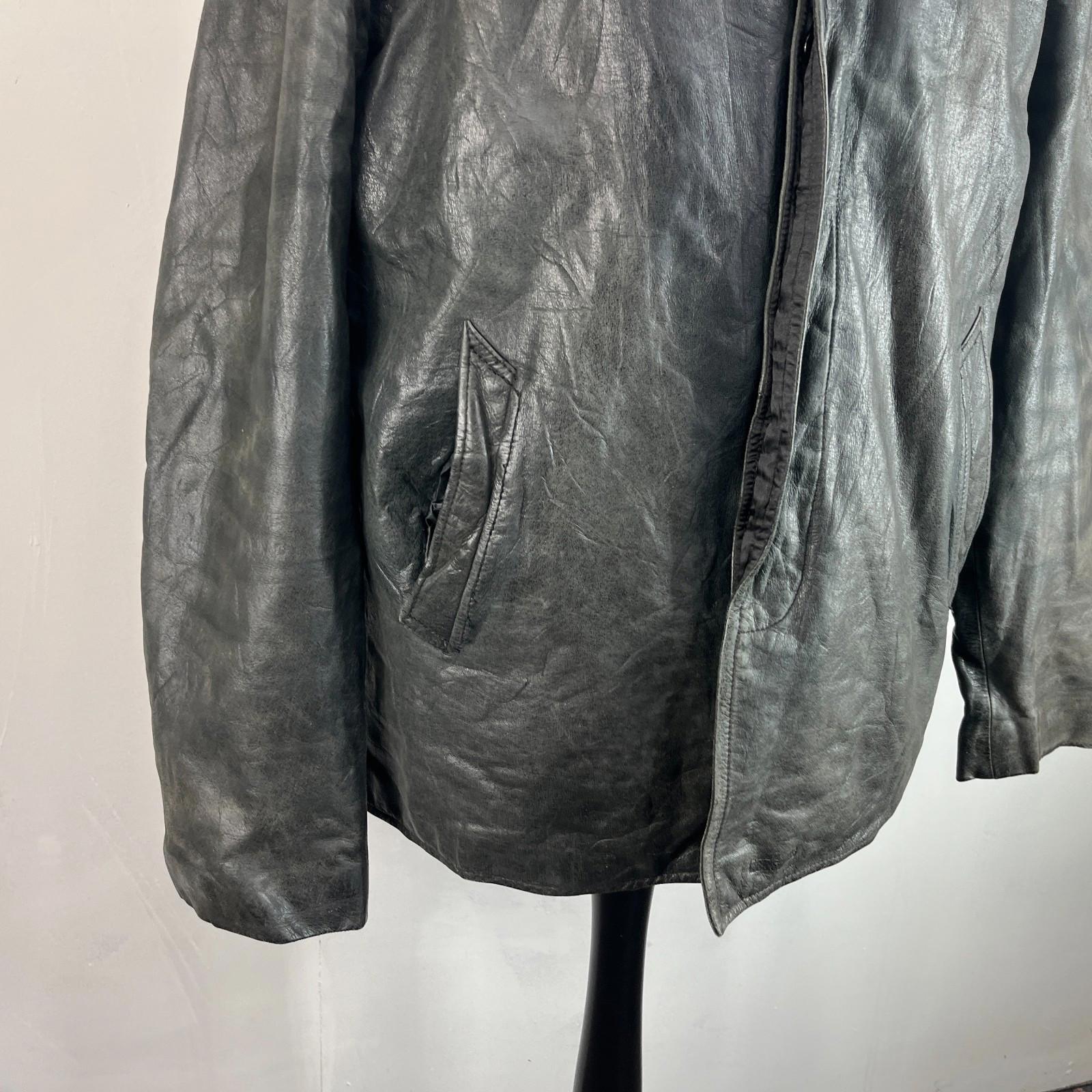 Redskins Vintage Distressed Look Black Leather Mid Length Jacket Men’s size 3XL