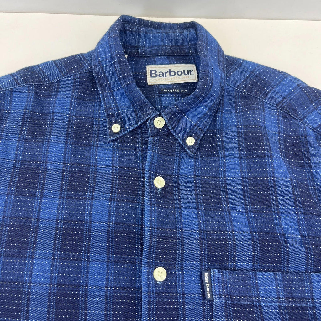 Barbour Men's Blue Check Flannel Shirt Button Up Long Sleeve - UK size M