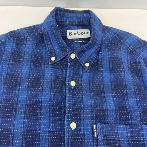 Barbour Men's Blue Check Flannel Shirt Button Up Long Sleeve - UK size M