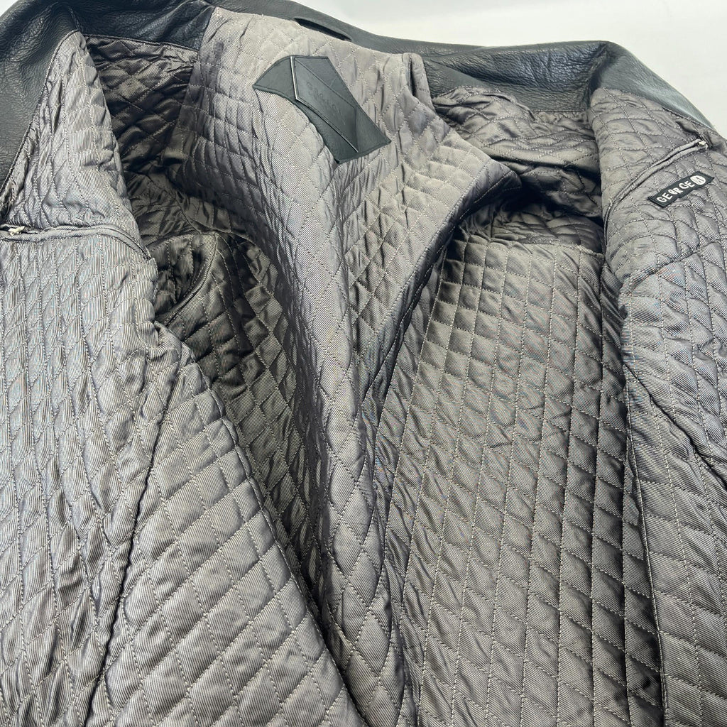 Men's Retro 100% Leather Jacket from George in Black Quilted Lined Coat