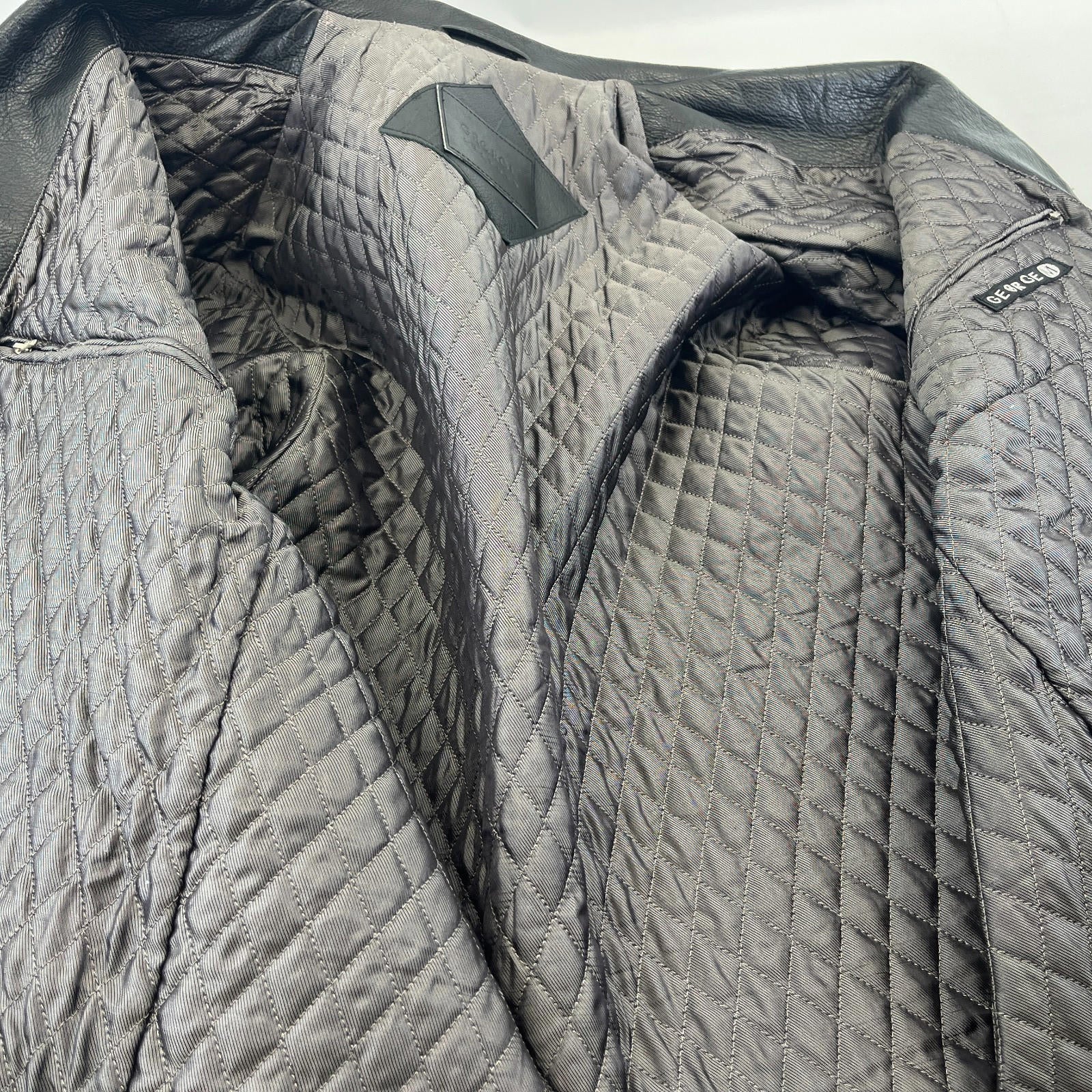 Men's Retro 100% Leather Jacket from George in Black Quilted Lined Coat