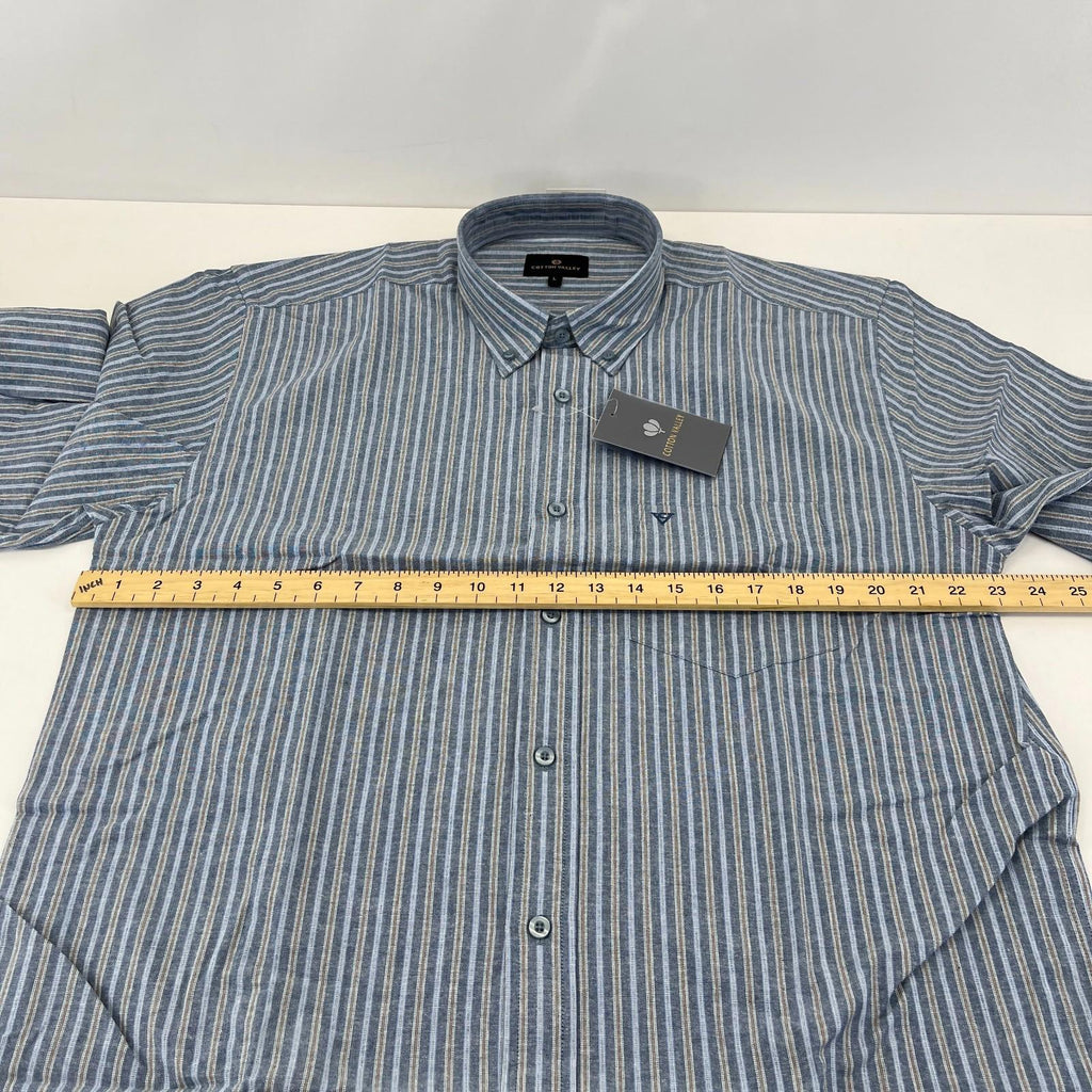 Cotton Valley Long Sleeve Shirt Blue Striped Button Down Collar UK size Large
