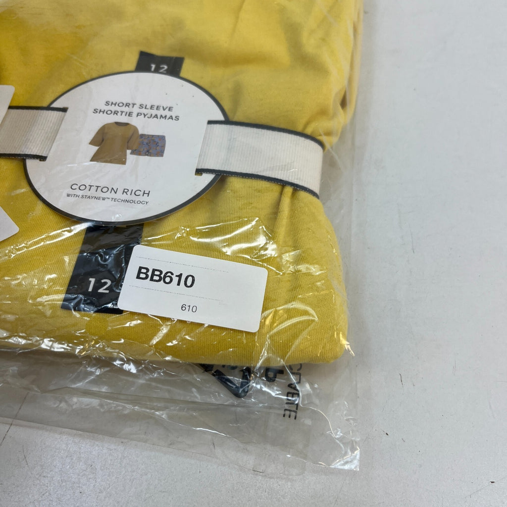 M&S Ladies Pyjama Set size 12 Yellow with Fruit Short Leg Short Sleeve - BNWT
