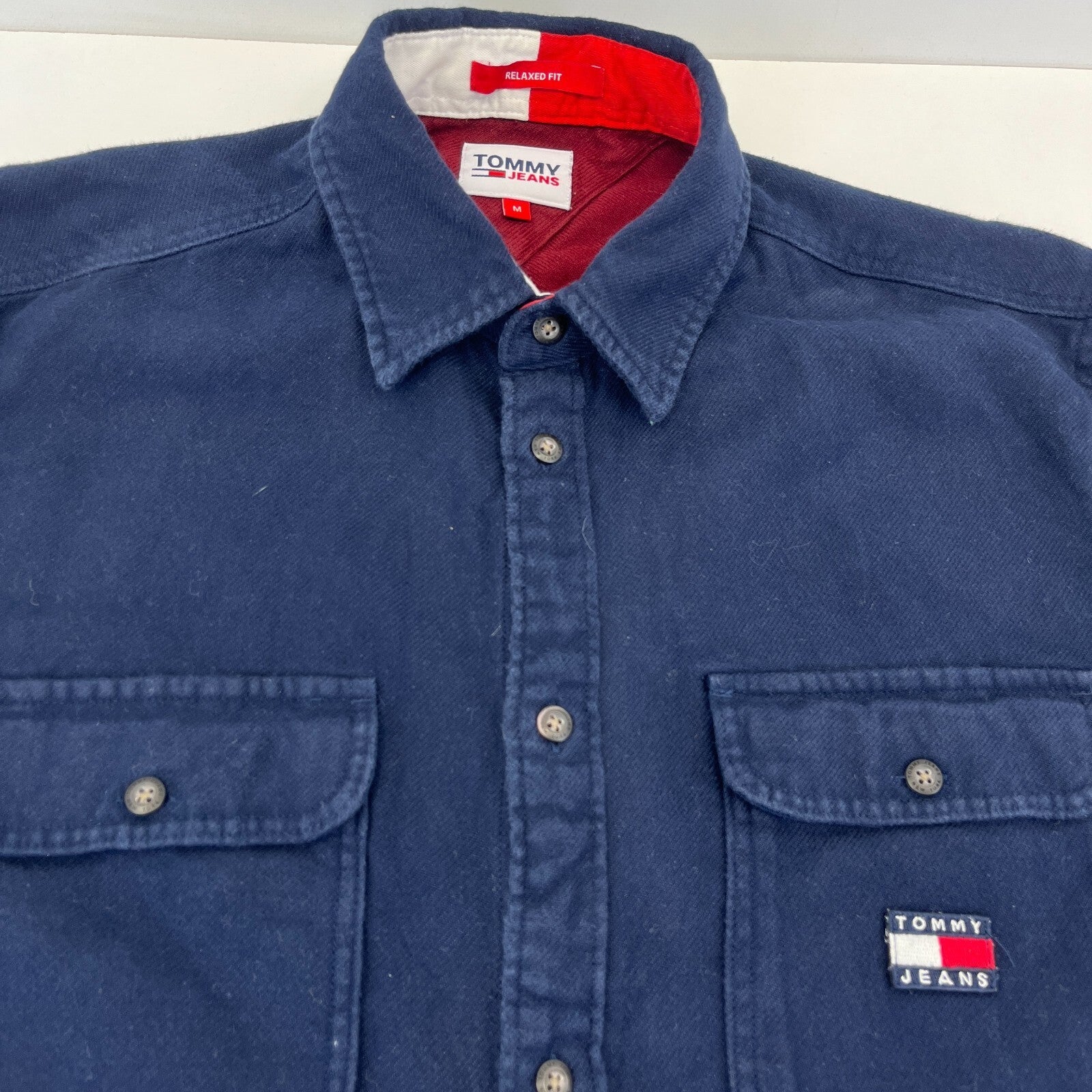 Tommy Hilfiger Jeans Men's Twill Flannel Denim Shirt Navy Blue size M