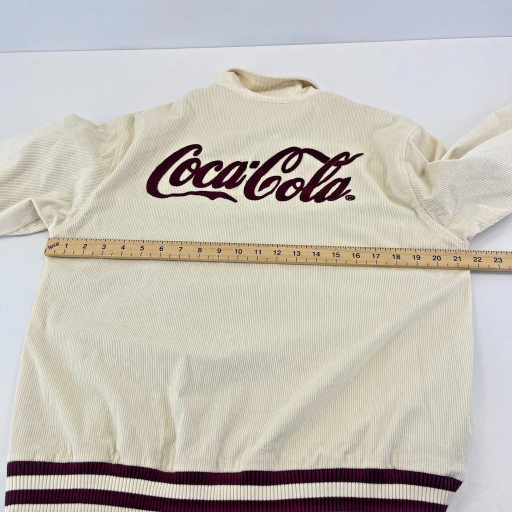 Rare Alma de Ace Coca Cola Micro Cord Varsity Jacket size Small in Cream