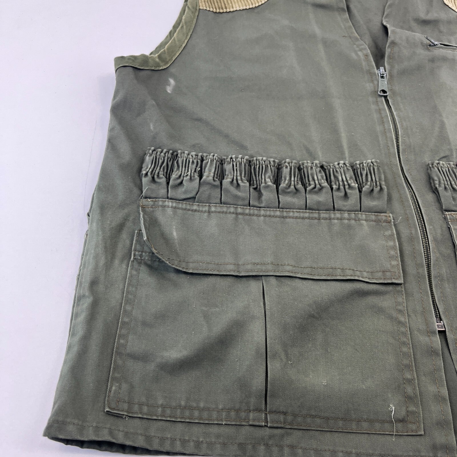 Vintage J Beraha Olive Green Shooting Vest Waistcoat size Large Made in France
