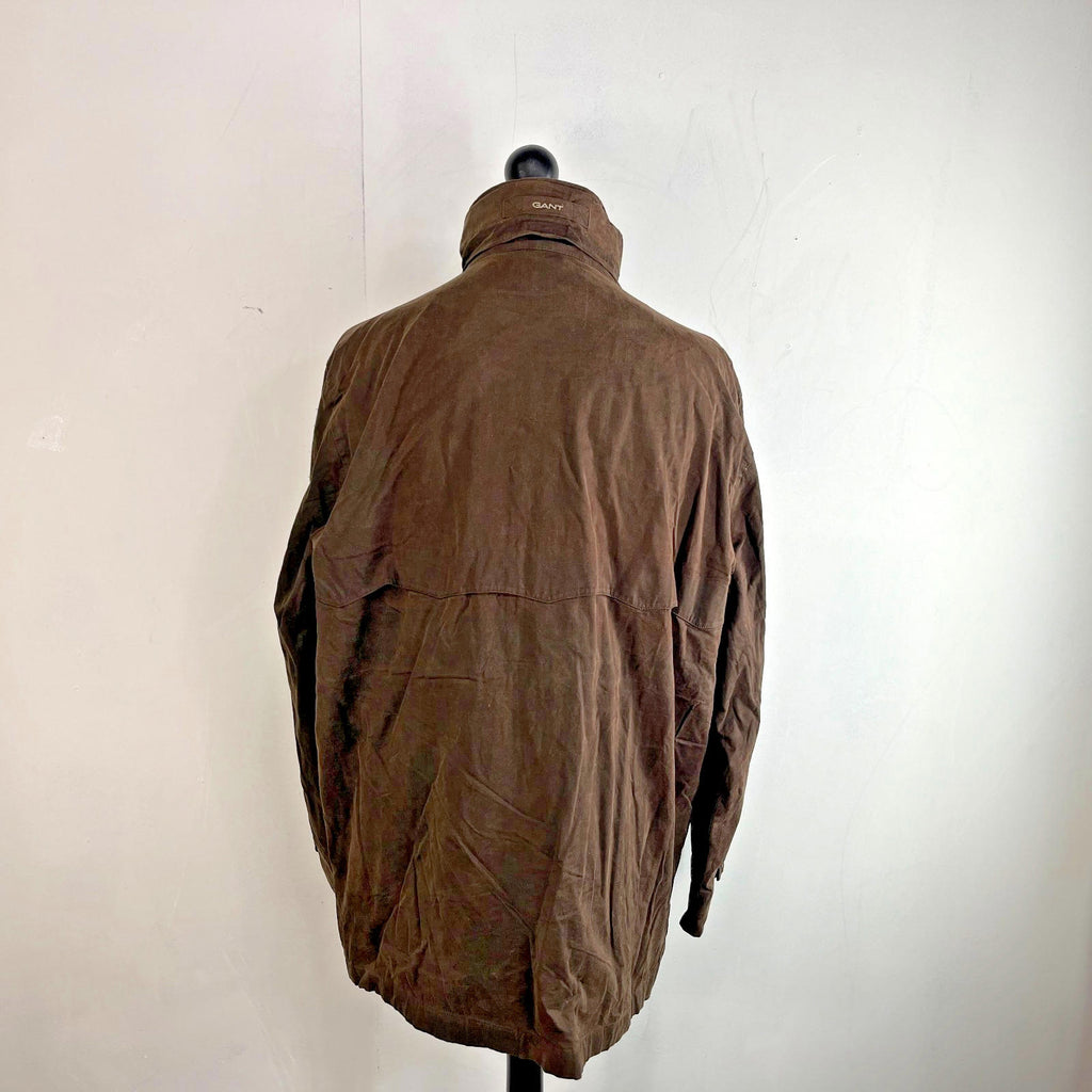 Gant Waxed Cotton Blend Field Jacket Wax Cord Collar Dark Brown Mens Large