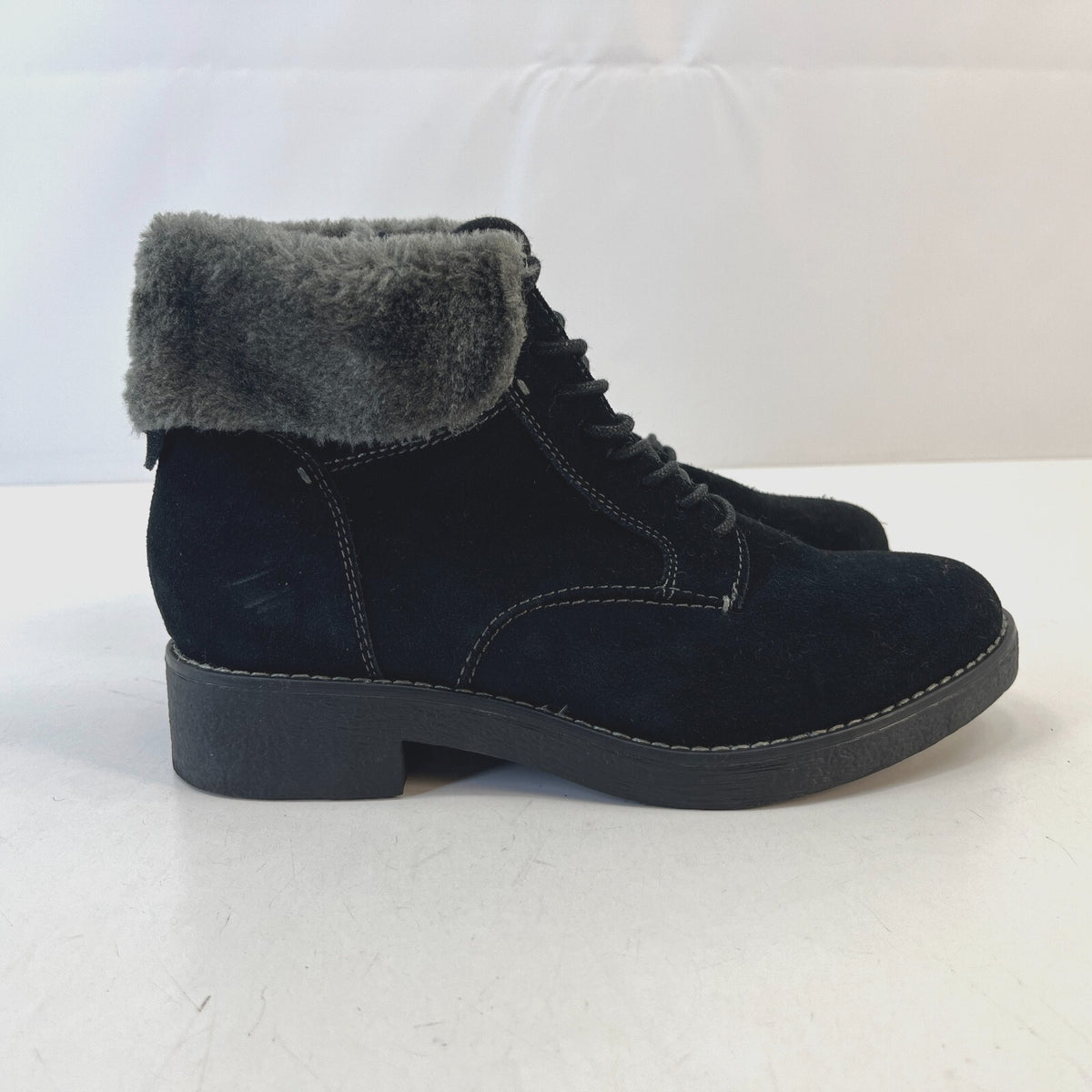 M&S Footglove Wide Fit Suede Leather Ankle Boots w/ Fur Collar UK 4.5 RRP £65.00