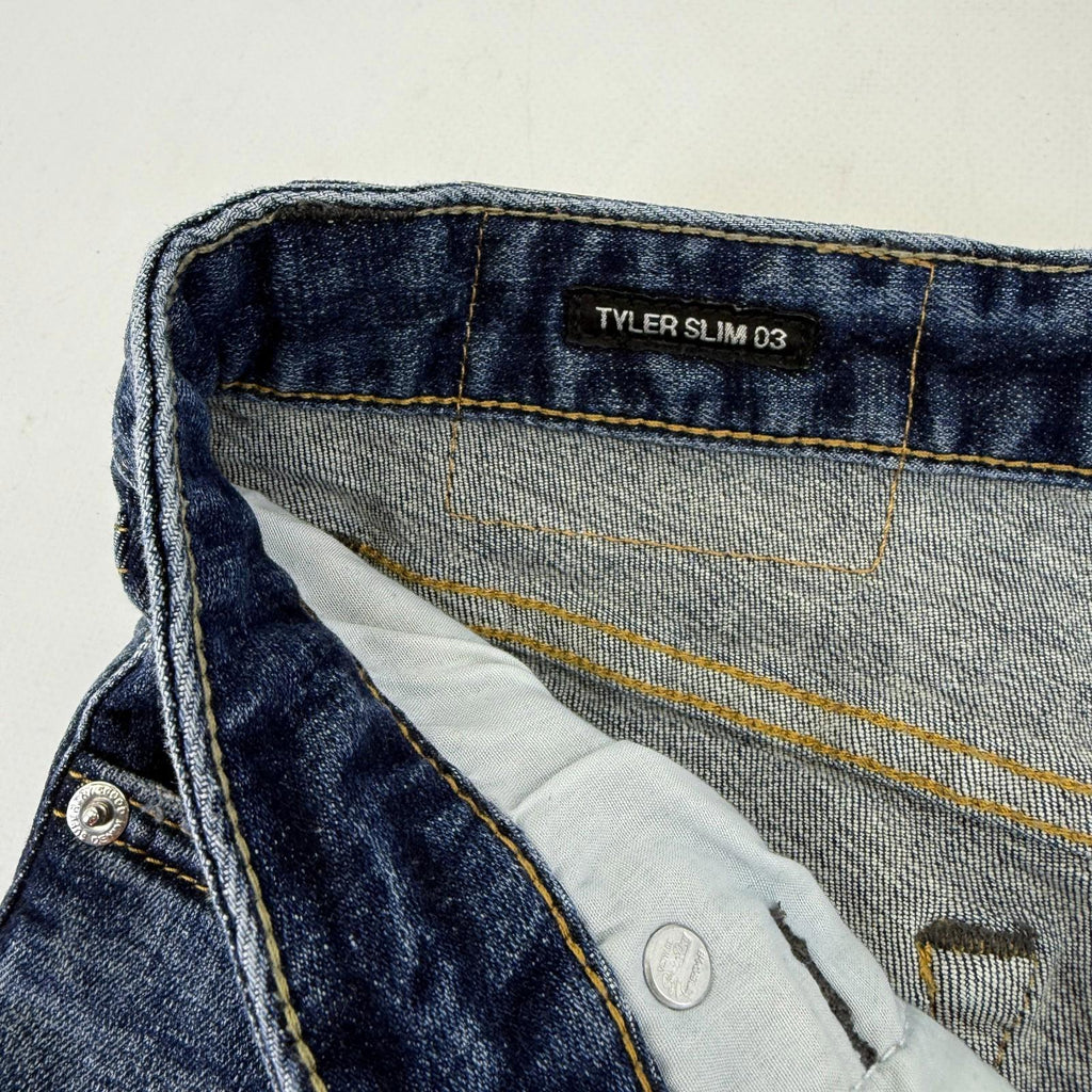 Superdry Tyler 003 Shorts Mens W28" L10" Blue Denim Slim Stretch Zip Fly
