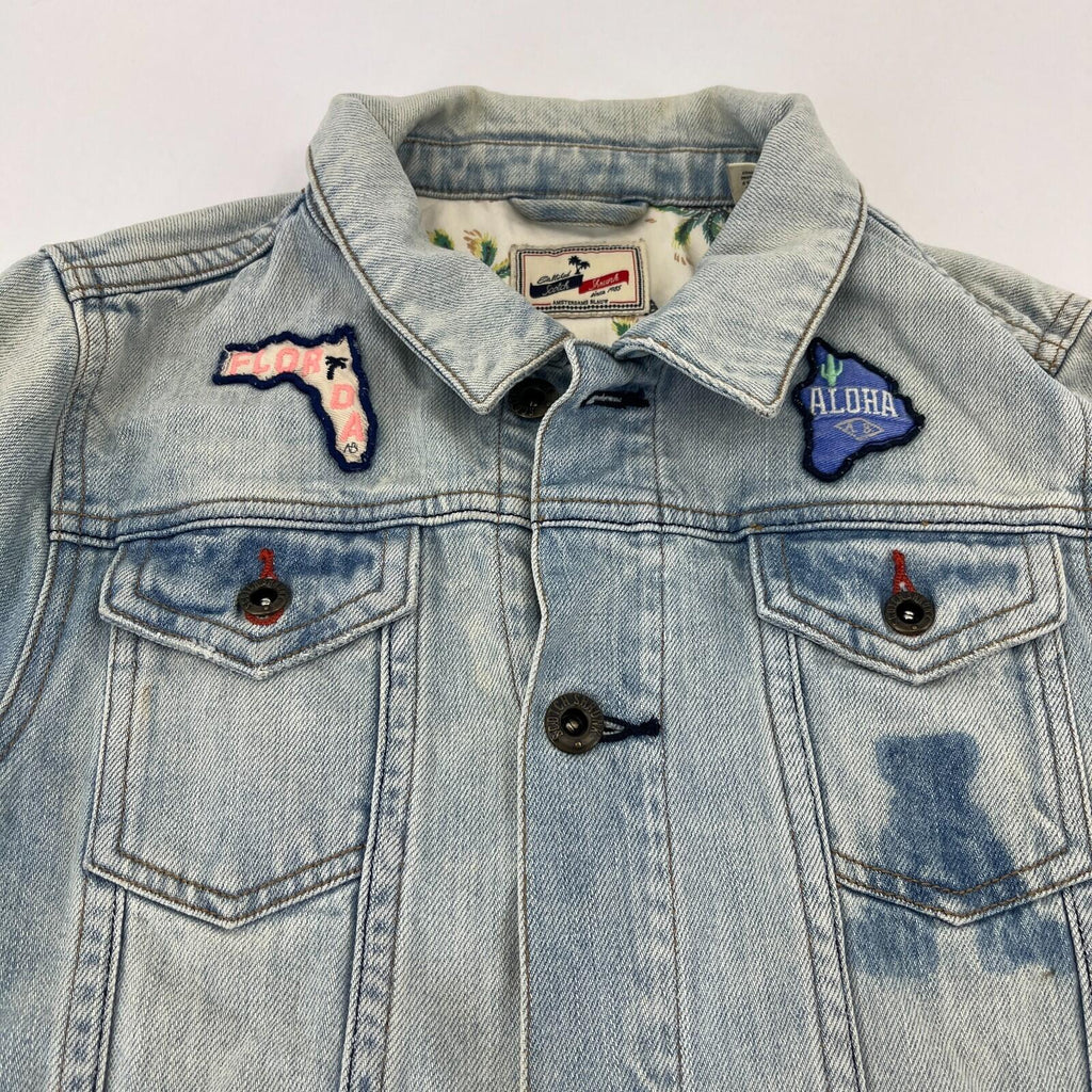 Scotch Shrunk Denim Jacket with Badges Women's size 10 Blue Trucker Button Up
