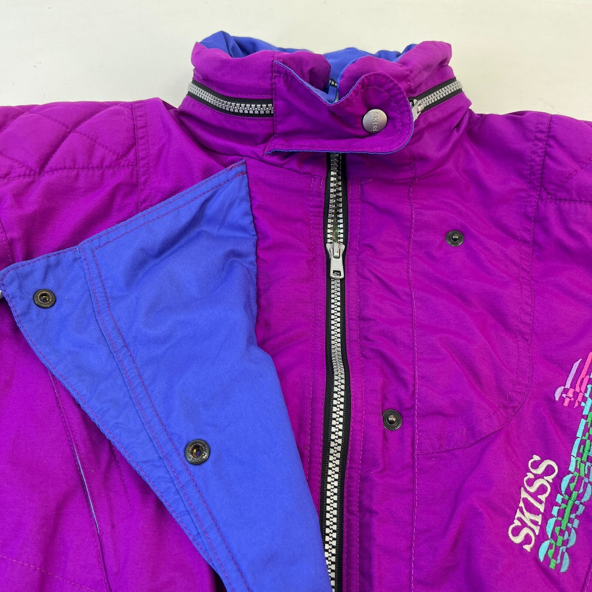 Skiss Women's Vintage Ski Jacket Made in France EU size 40 Pink & Blue - P2P 22"