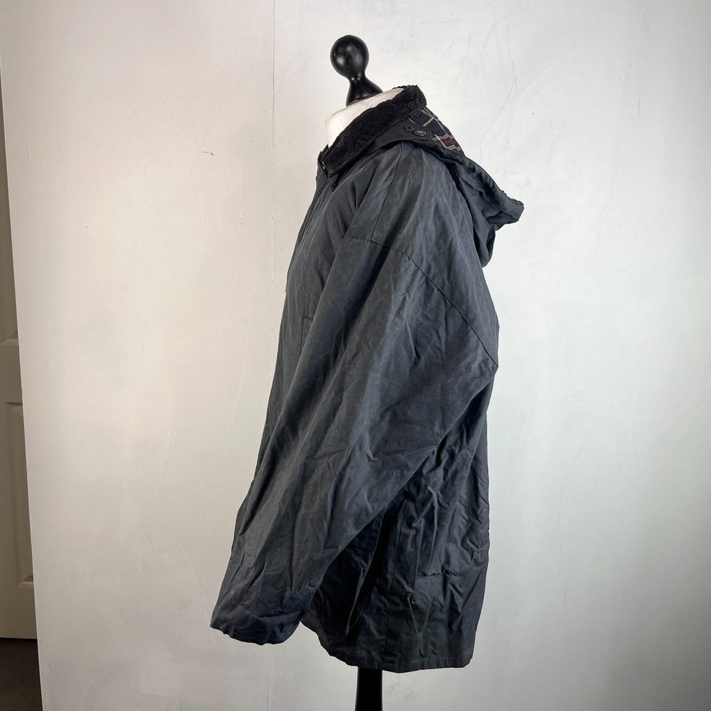 Mc Orvis Wax Jacket Mens size M Black Waxed Coat with Hood Made in the UK