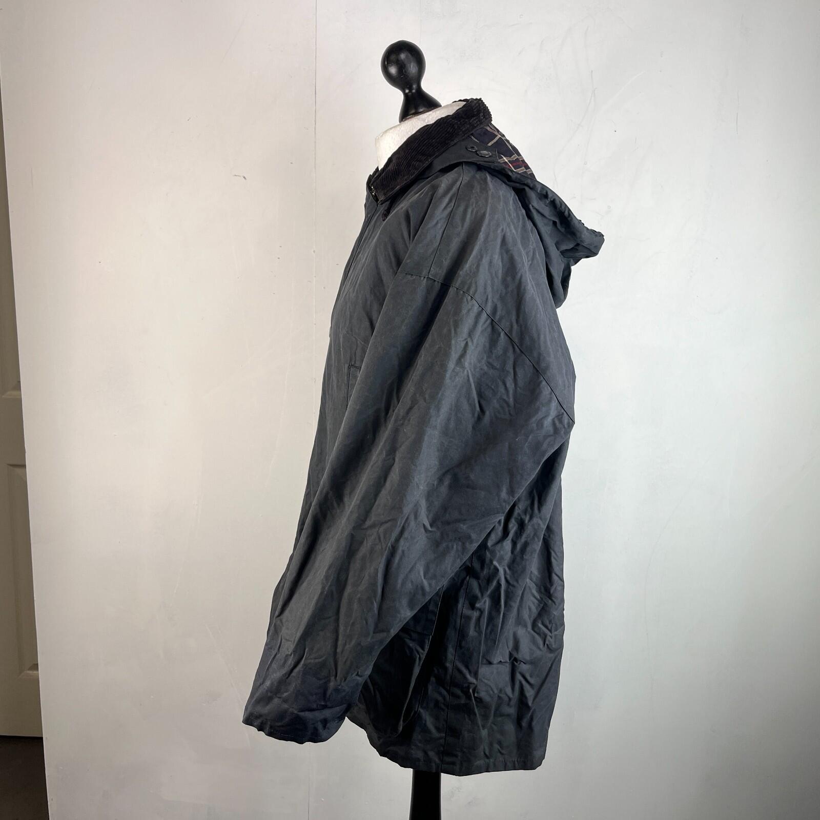 Mc Orvis Wax Jacket Mens size M Black Waxed Coat with Hood Made in the UK