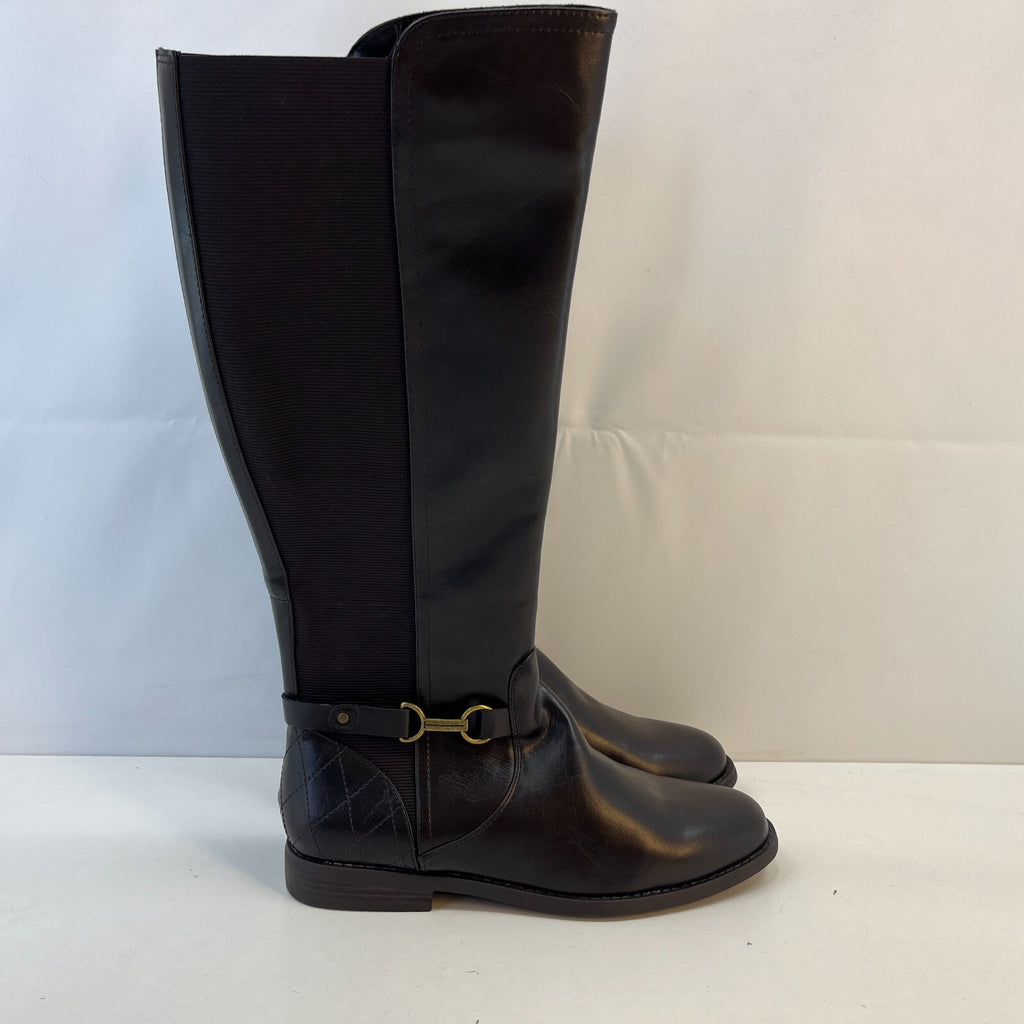 M&S Ladies Faux Leather Almond Toe Zip Calf Boots Dark Brown UK 6.5 EU 40 - New