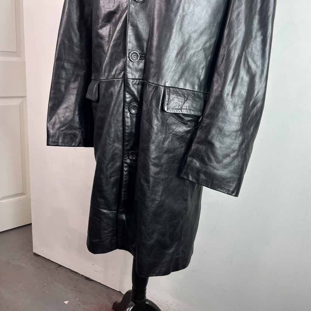 hElium Men's Leather Overcoat Jacket Black size L Vintage Insulated Casual Coat