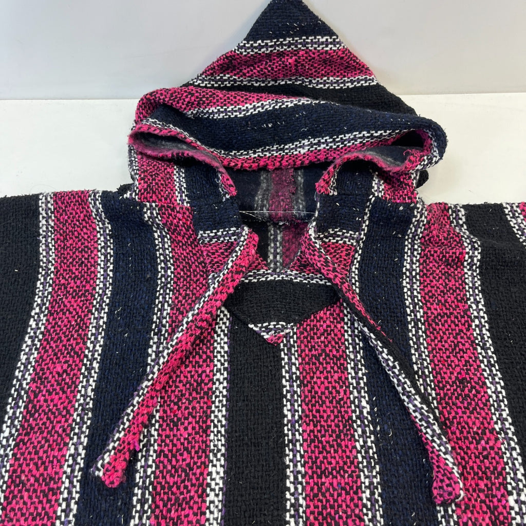 Genuine Mexican Baja Hoodie Pullover Hippie Festival Pink/Black size Large