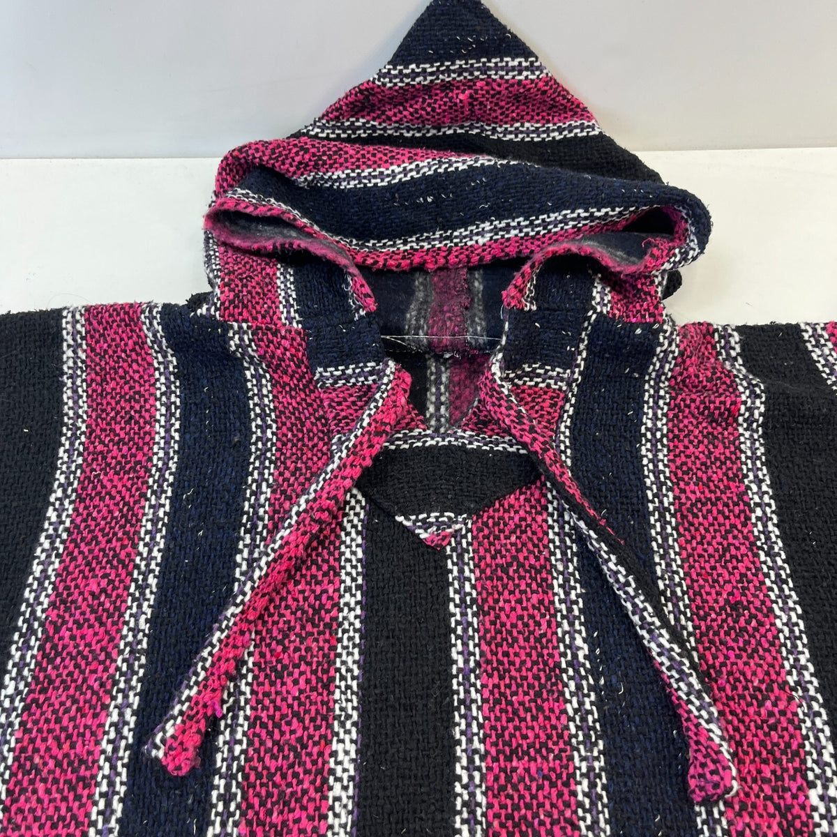 Genuine Mexican Baja Hoodie Pullover Hippie Festival Pink/Black size Large