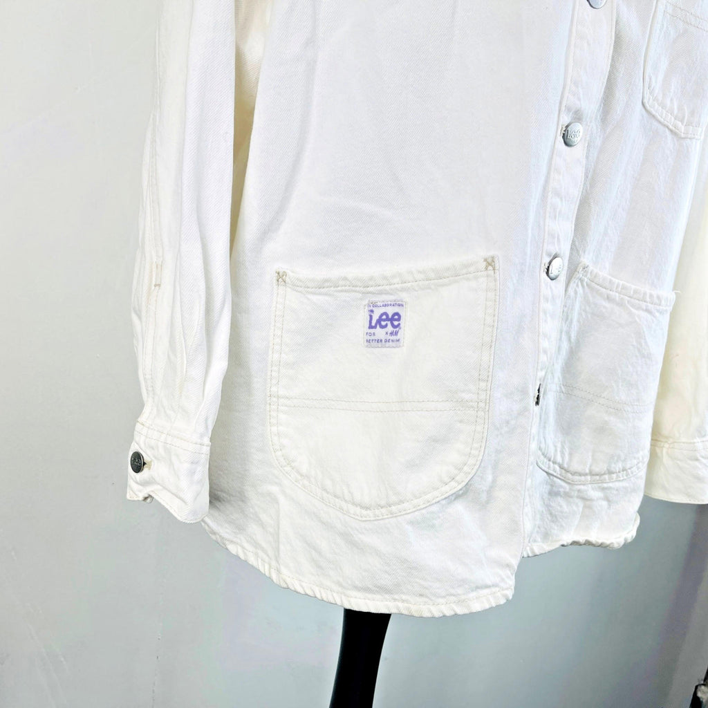 Lee at H&M Overshirt Mens Denim Shacket in White size L Oversized 100% Cotton