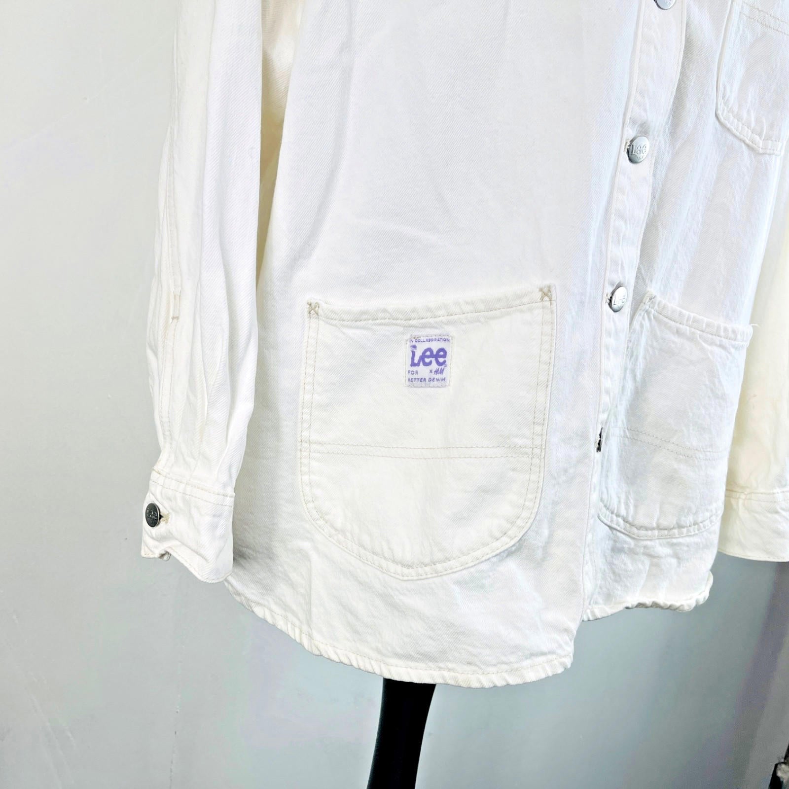 Lee at H&M Overshirt Mens Denim Shacket in White size L Oversized 100% Cotton