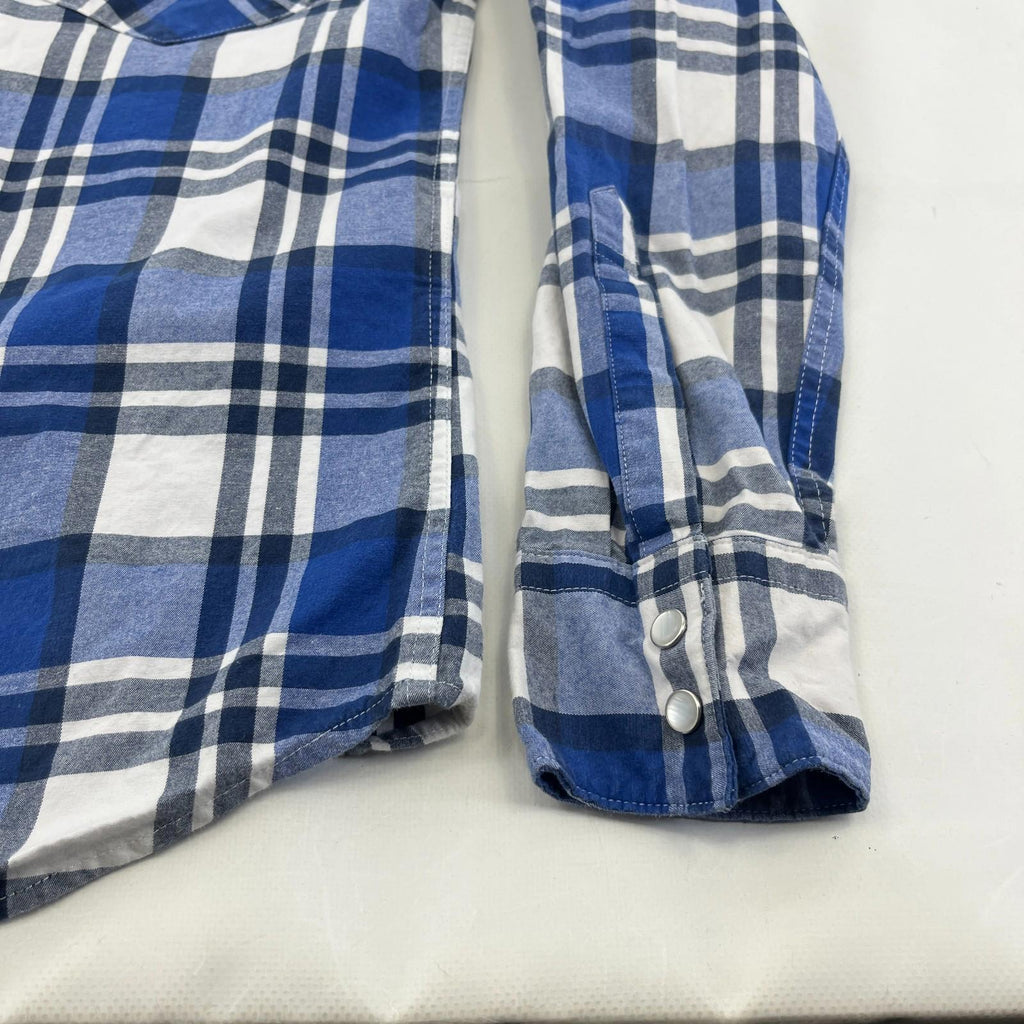 Levi's Mens Stretch Flannel Shirt Blue & White Wide Check Snap Fasten size S