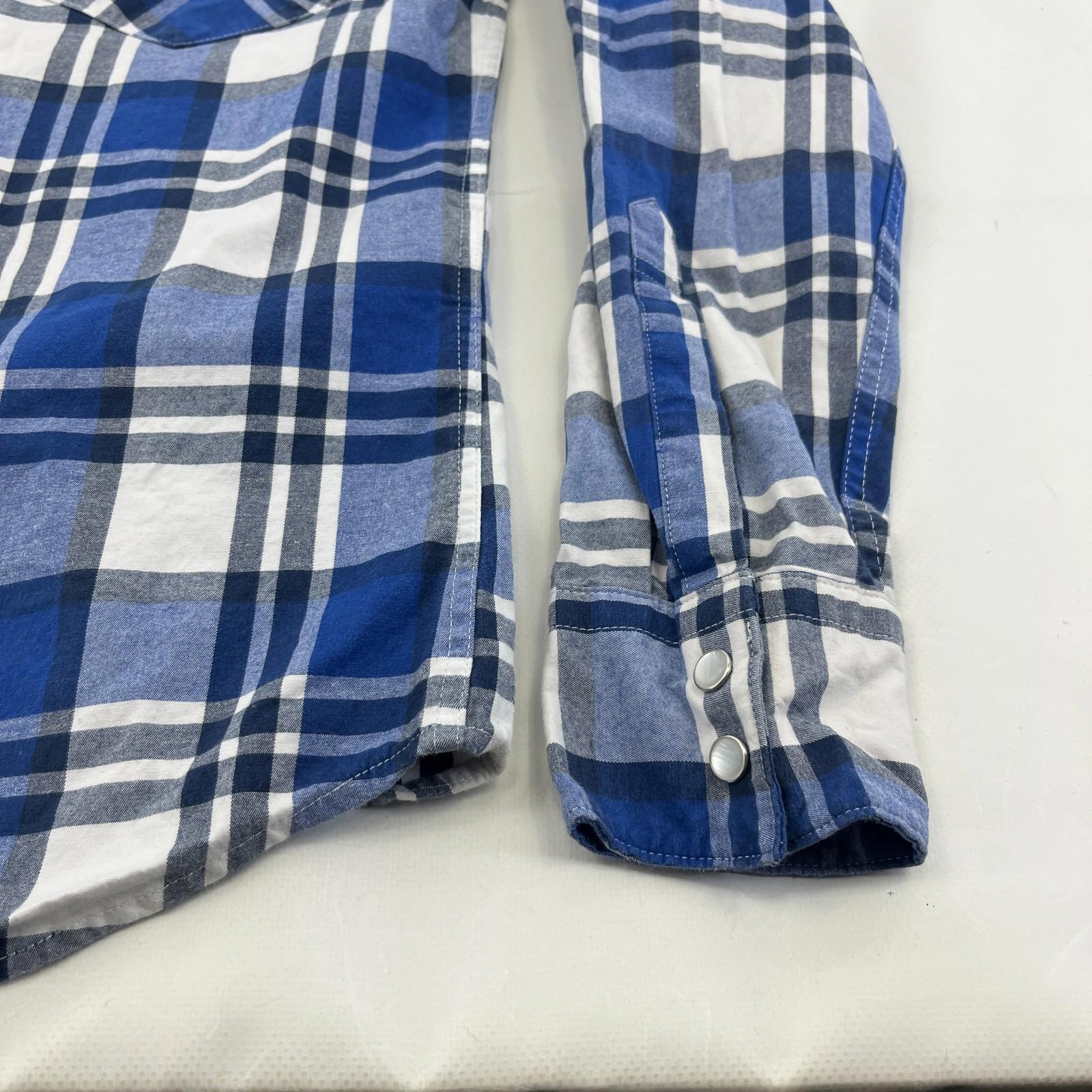 Levi's Mens Stretch Flannel Shirt Blue & White Wide Check Snap Fasten size S