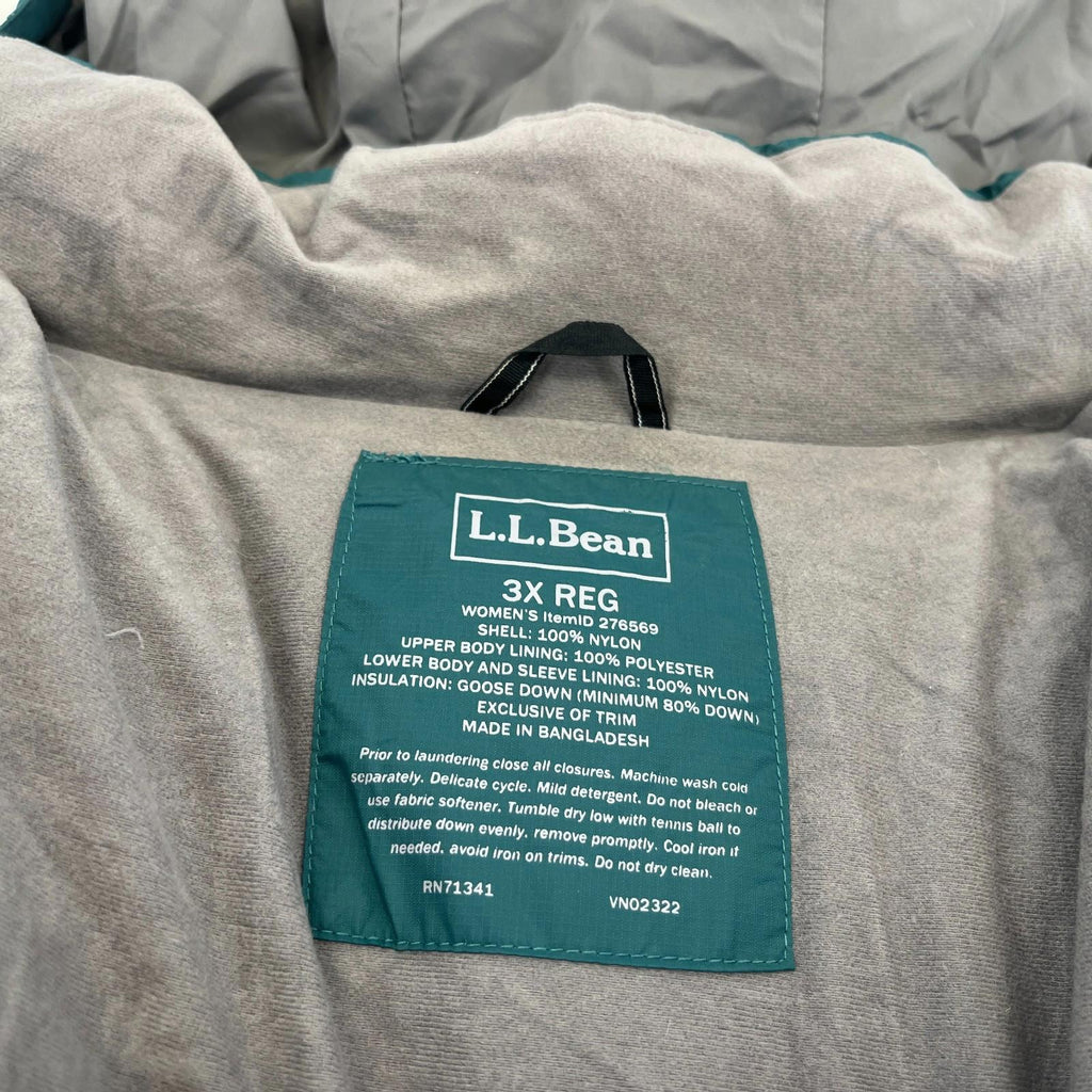 L L Bean Puffer Coat Women's Size 3XL (18) Green Hooded Goose Down Insulated