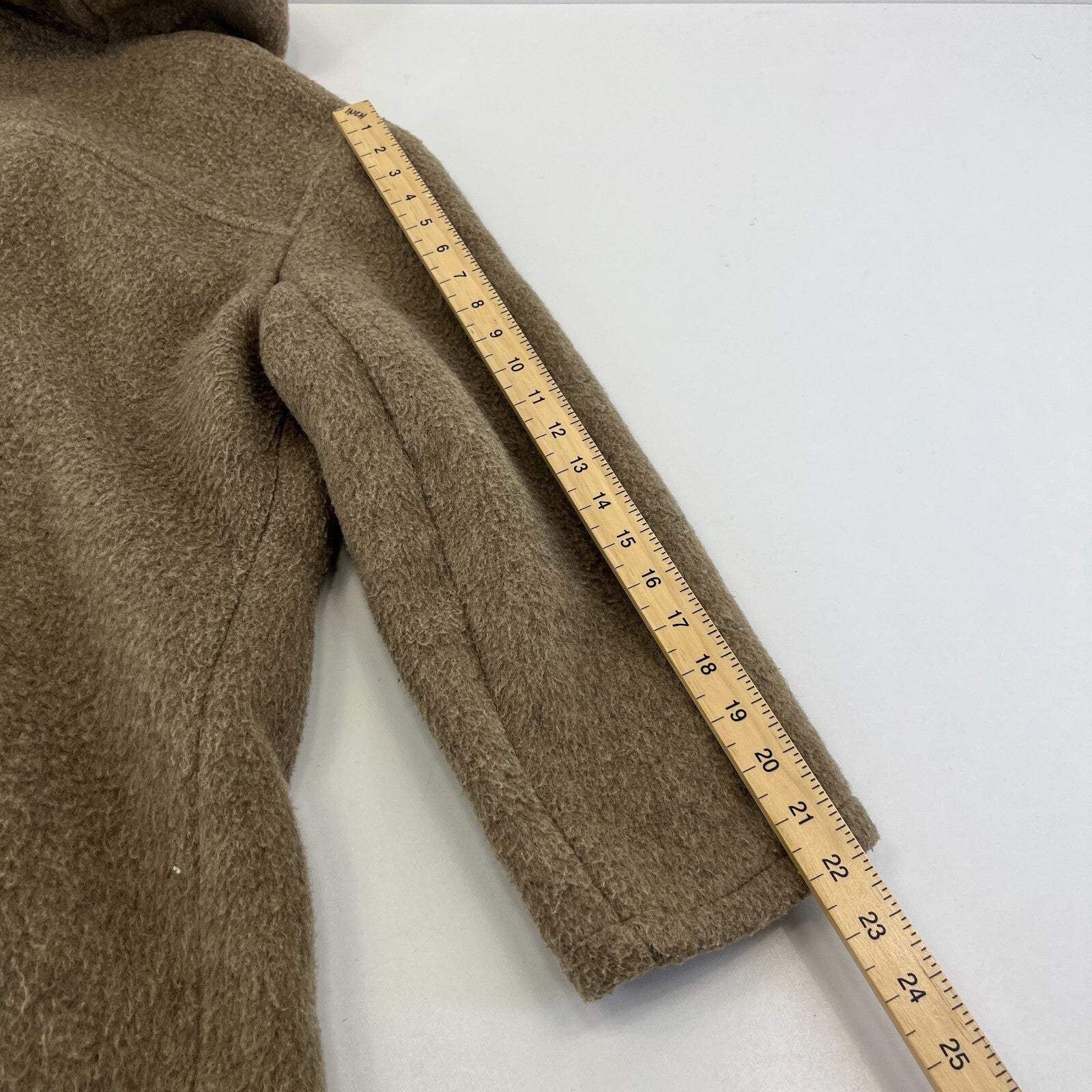 Vintage Women’s Camel Beige Hooded Duffle Coat with Tooth Toggles UK size 16