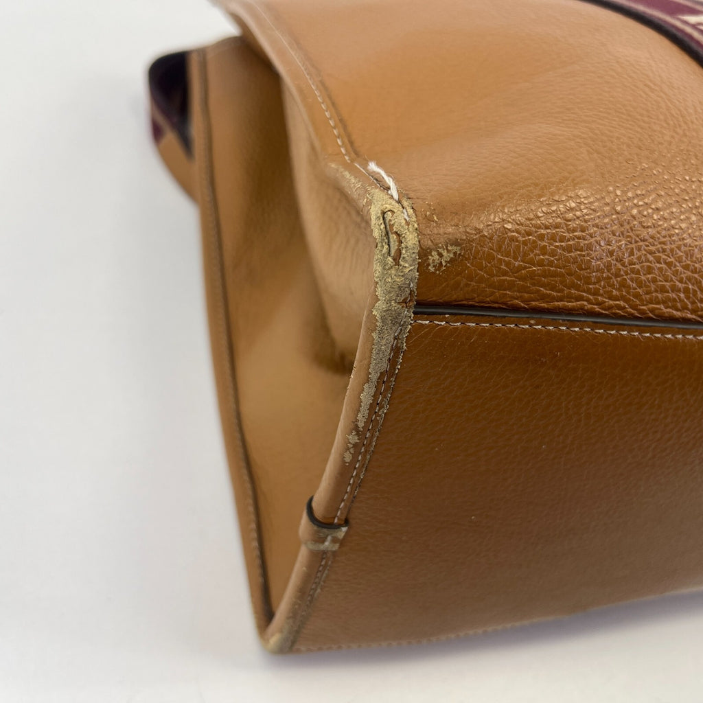Coach Smith Tote Bag CM716 Tan Pebbled Leather Burgundy Logo Strap