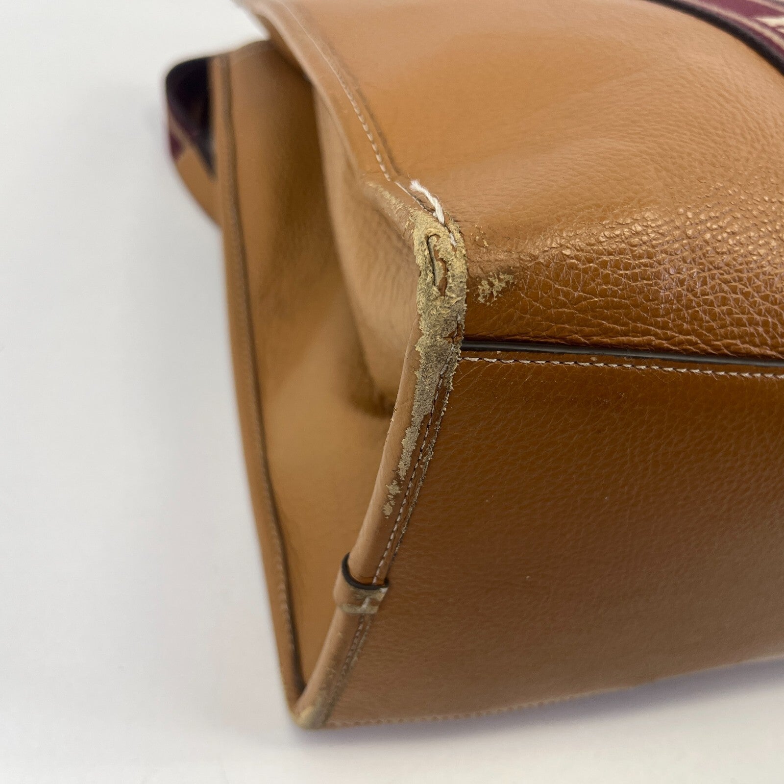 Coach Smith Tote Bag CM716 Tan Pebbled Leather Burgundy Logo Strap