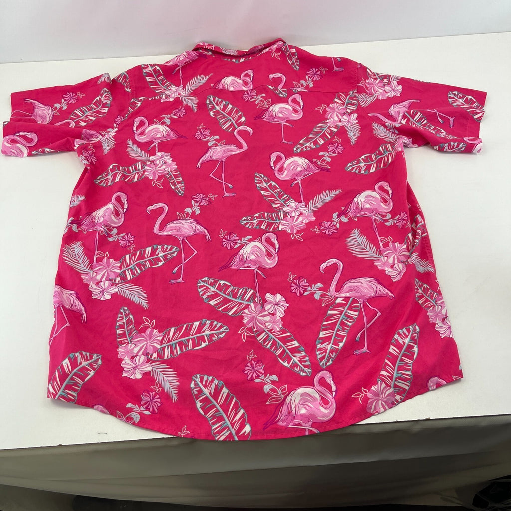 Hawaiian Vacation Mens Pink Flamingo Shirt Design Short Sleeve Holiday size 2XL