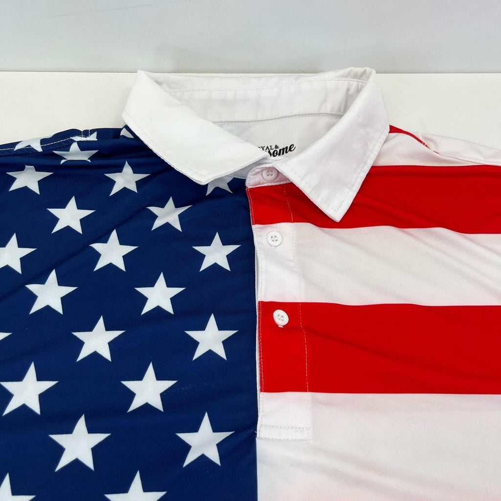 Royal & Awesome USA Flag Polo Shirt Men's size XL Red White Blue